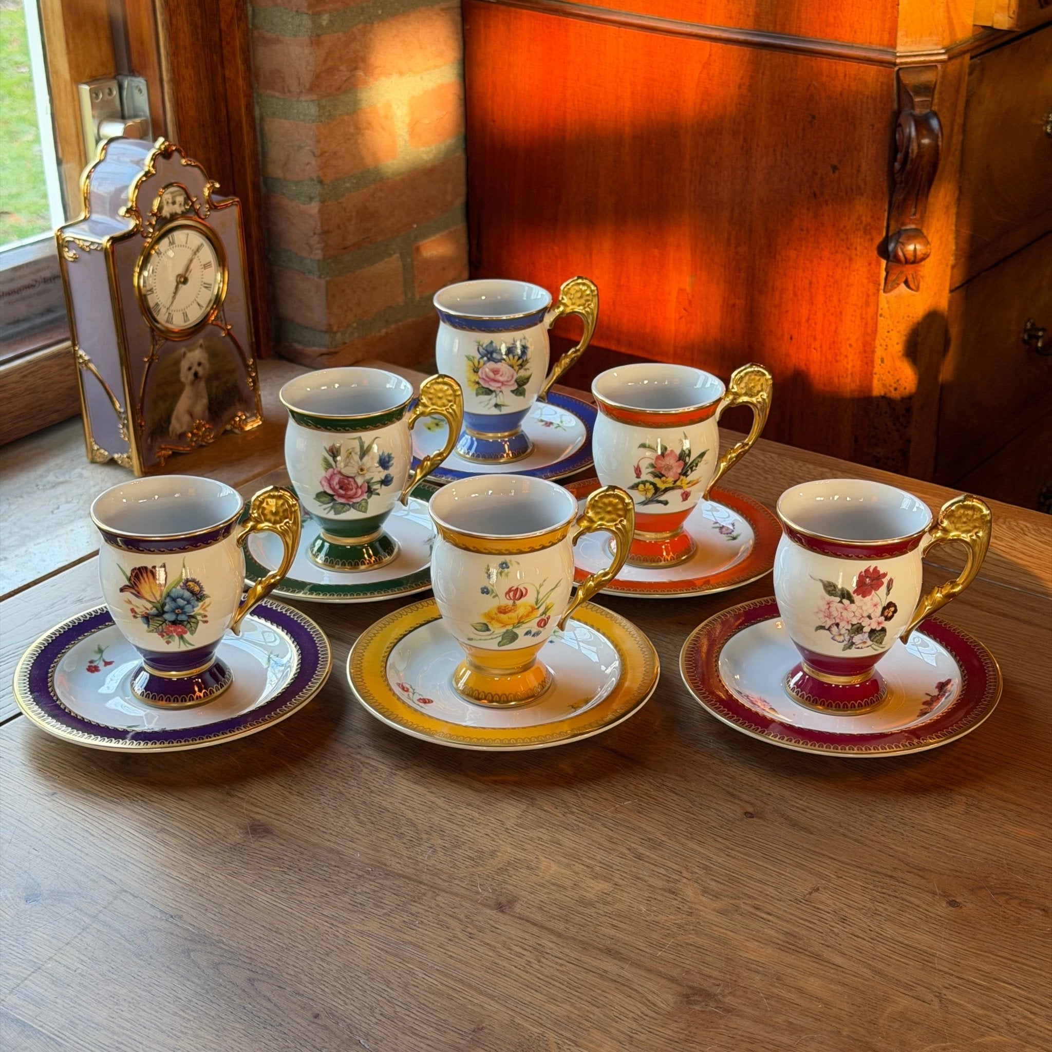 6 - Delige Luxe Porseleinen Koffieset "Joseph Nigg" – Wenen Academie Jubileumeditie – Verguld & Kleurrijk - The Collectionist