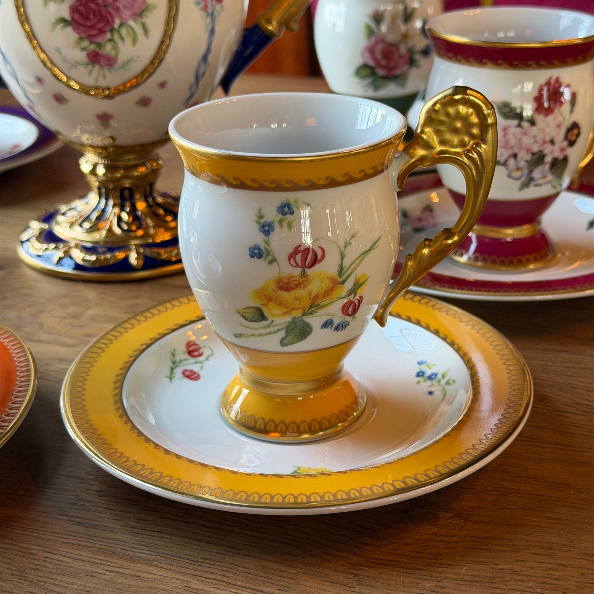 6 - Delige Luxe Porseleinen Koffieset "Joseph Nigg" – Wenen Academie Jubileumeditie – Verguld & Kleurrijk - The Collectionist