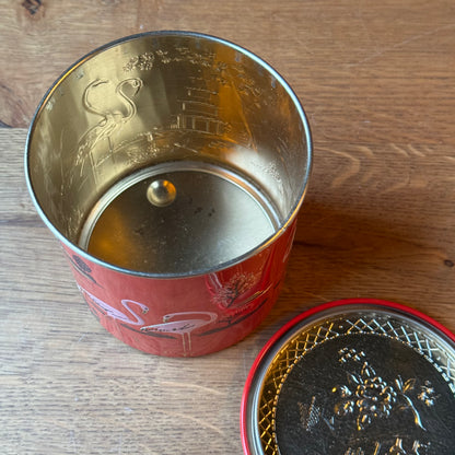 Vintage Engels Blik - Flamingo's & Pagode - Rood Chinoiserie (Jaren '50)