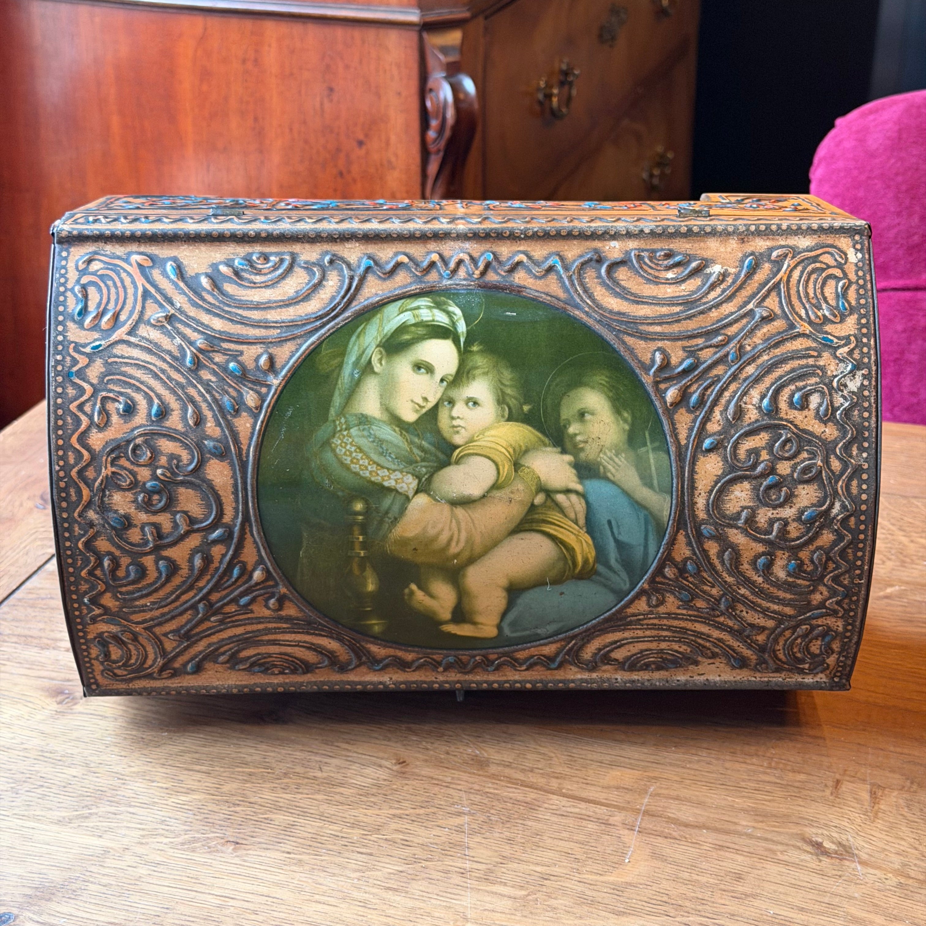 Large relief tin with religious image – Madonna and Child