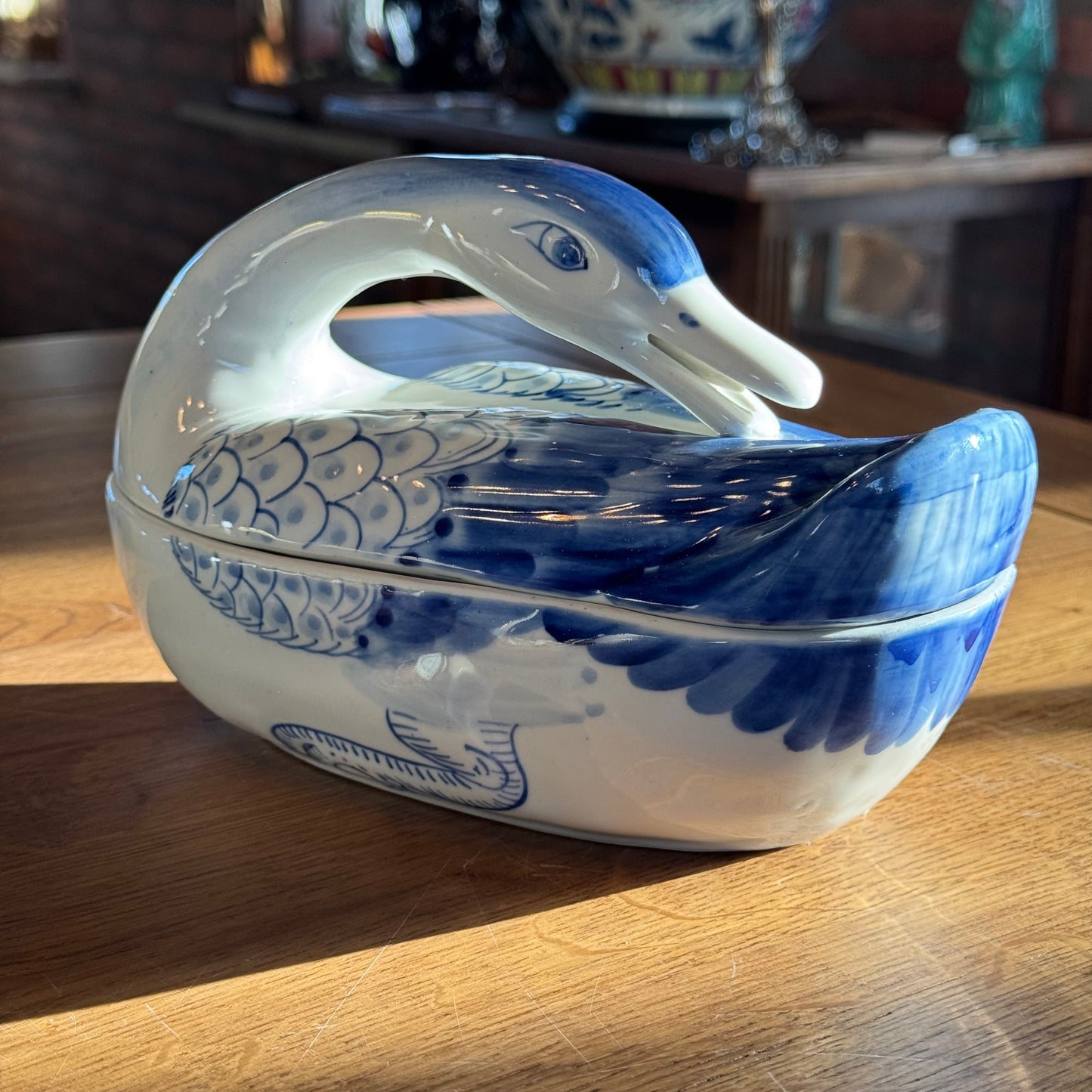 Blue and white swan tureen – hand-painted porcelain