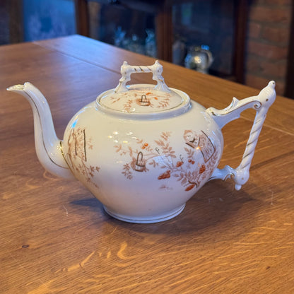 Antikes 4-teiliges Porzellan-Teeservice mit rotbraunen japanischen Motiven – ca. 1900–1930