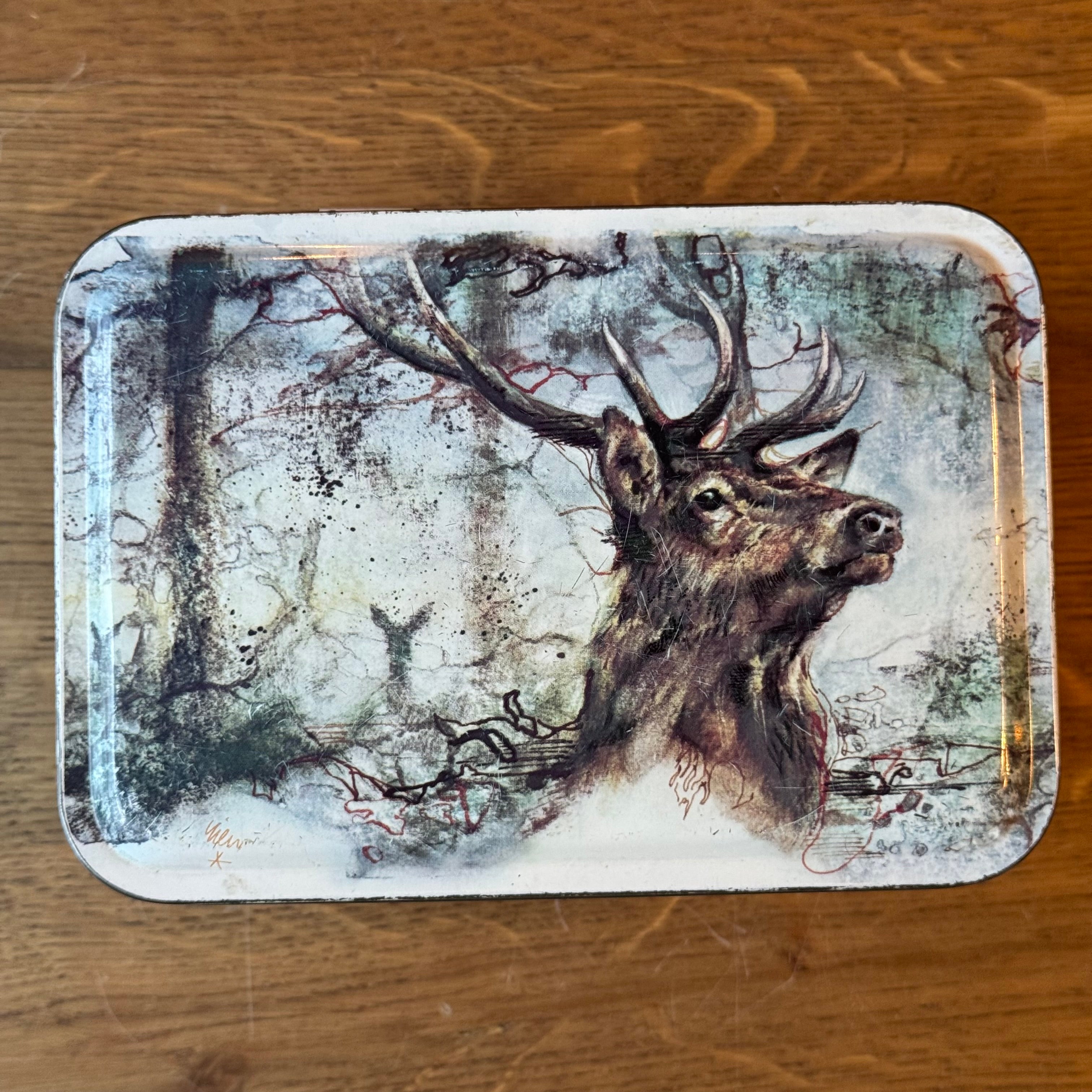 Vintage Royco Blechdose mit Waldtieren – rechteckige Aufbewahrungsbox aus Metall