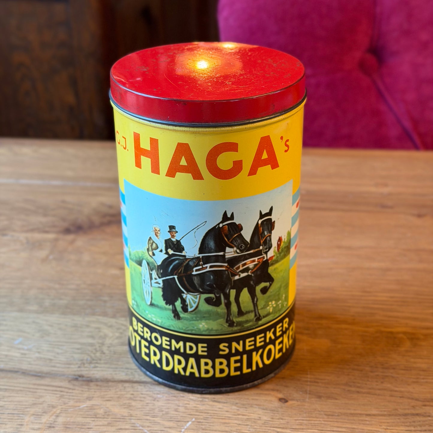 Vintage koekblik G.J. Haga Jr. Sneek – Sneeker Boterdrabbelkoeken