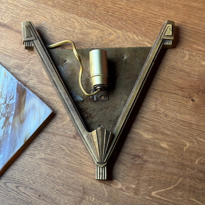 Art Deco-stijl Wandlamp met Marmerlook Glas en Messing Goudframe