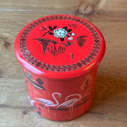 Vintage Engels Blik - Flamingo's & Pagode - Rood Chinoiserie (Jaren '50)