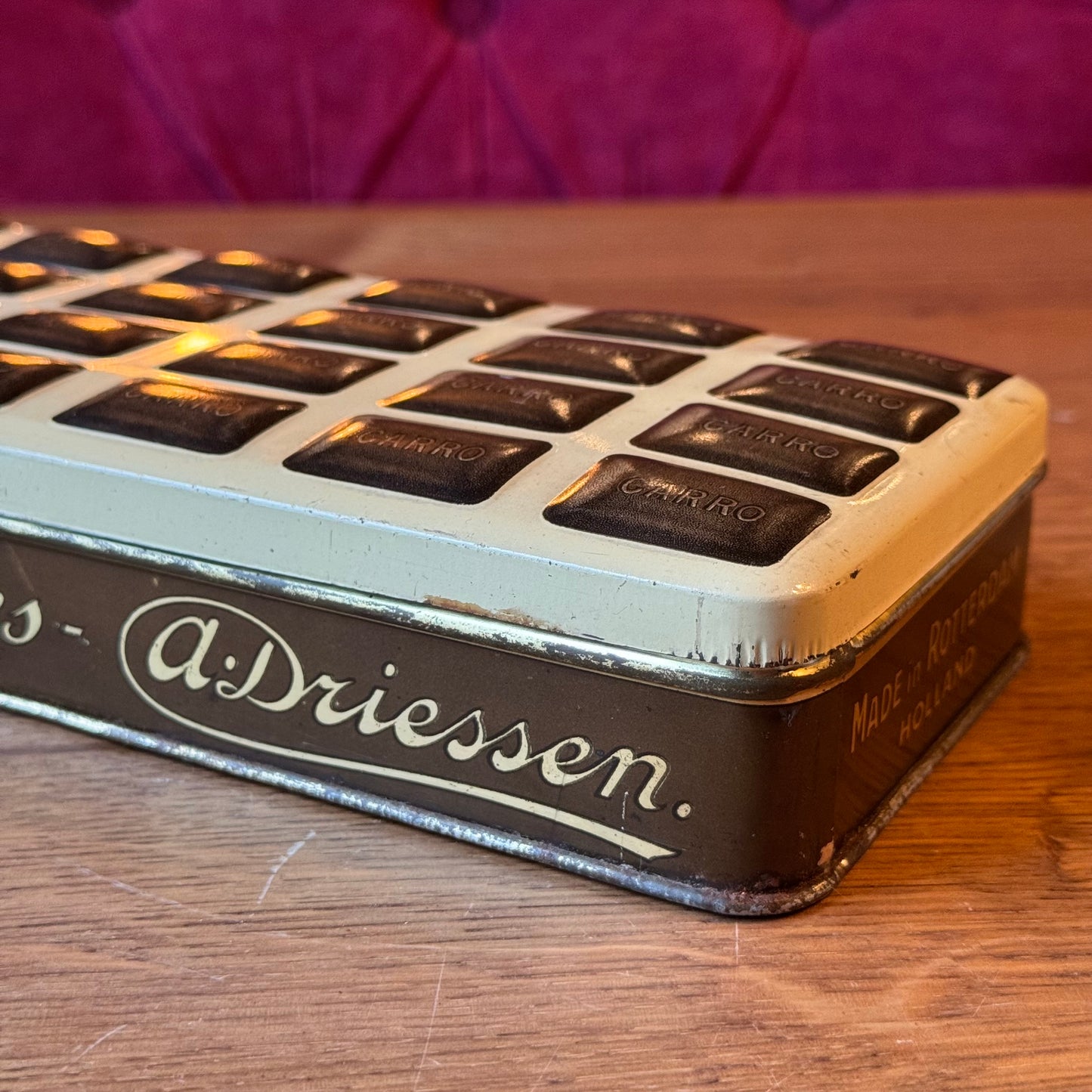 Vintage Chocoladeblik Carro – A. Driessen Rotterdam – Half Kilo – ca. Jaren 1930–1950