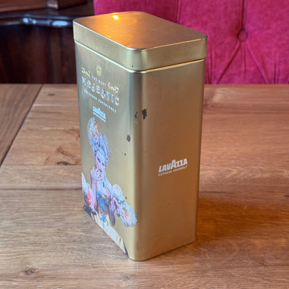 Lavazza “Majestic Espresso Experience” storage tin – gold-colored with baroque print