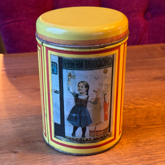 Vintage Tin Chocolate Menier - Yellow - Firmin Bouisset Girl