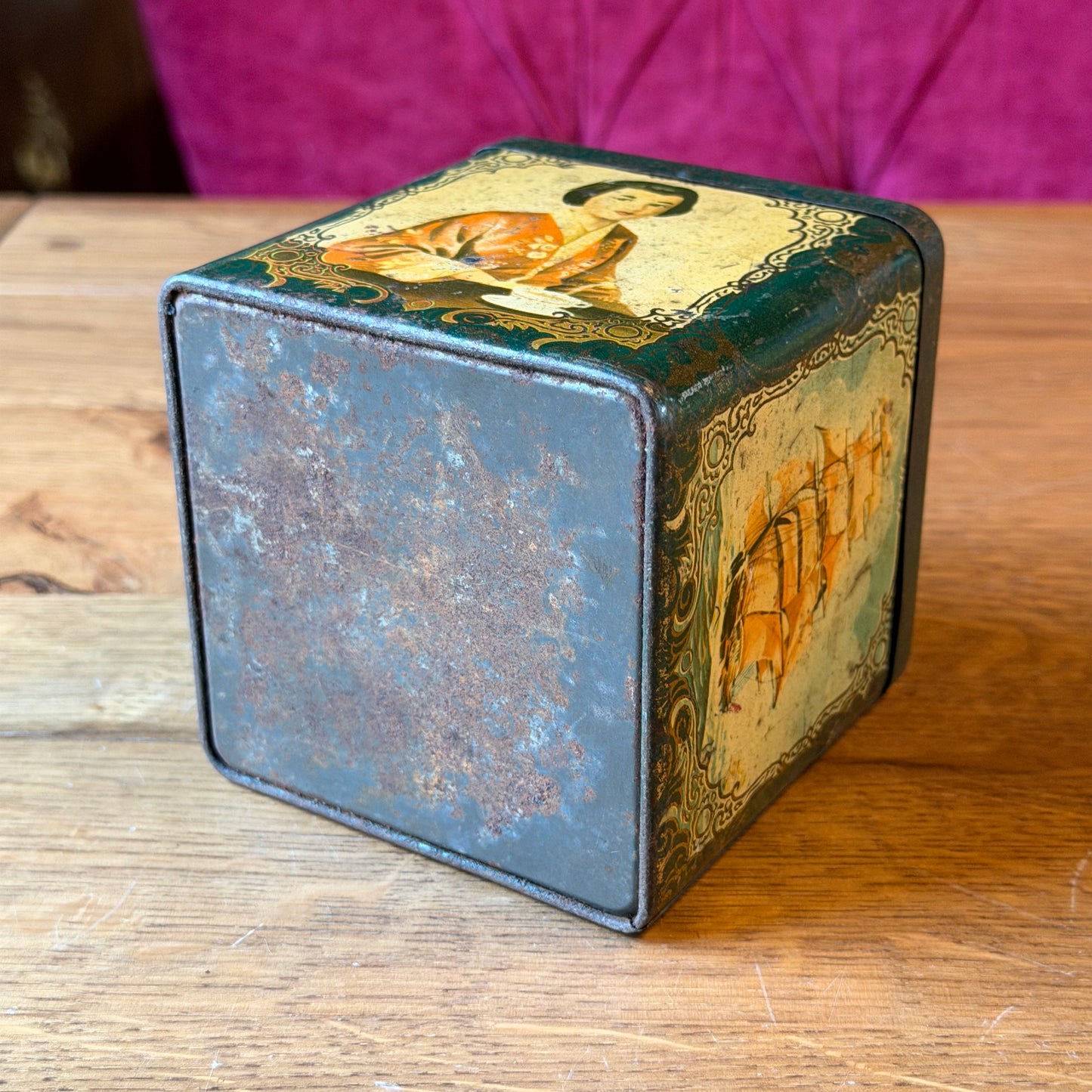 Antieke Van Melle’s Toffees Blikken Trommel – Art Deco Bloemmotief – Vintage Decoratie