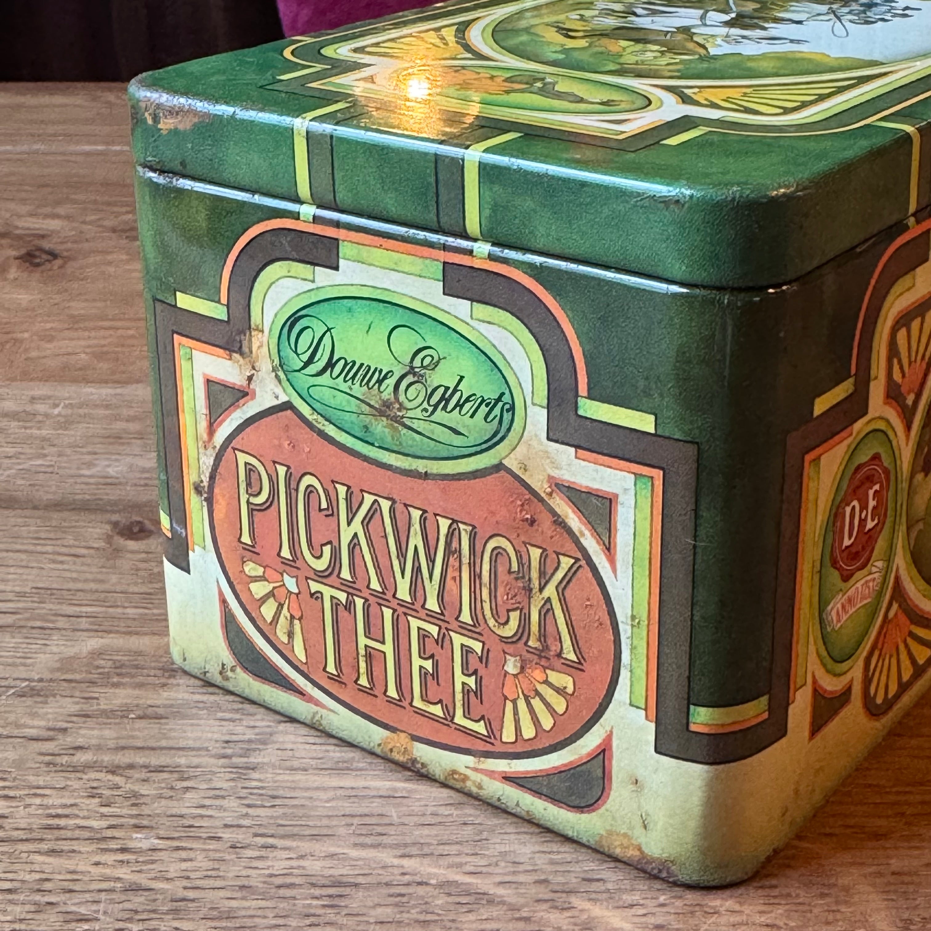 Vintage Douwe Egberts Pickwick Teedose – grünes Art-Deco-Design