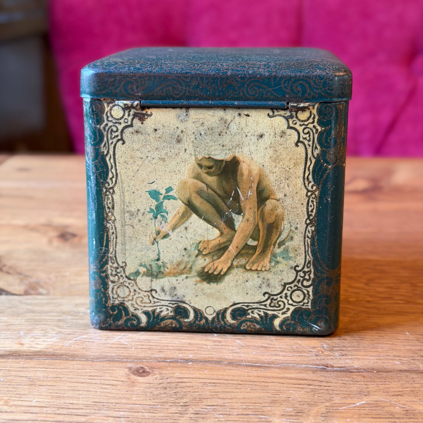 Antieke Van Melle’s Toffees Blikken Trommel – Art Deco Bloemmotief – Vintage Decoratie