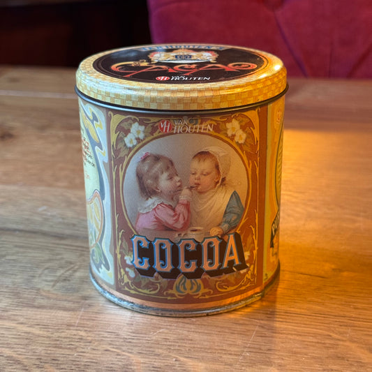 Vintage Wooden Cocoa Tin - Unopened with Contents - Art Nouveau Style