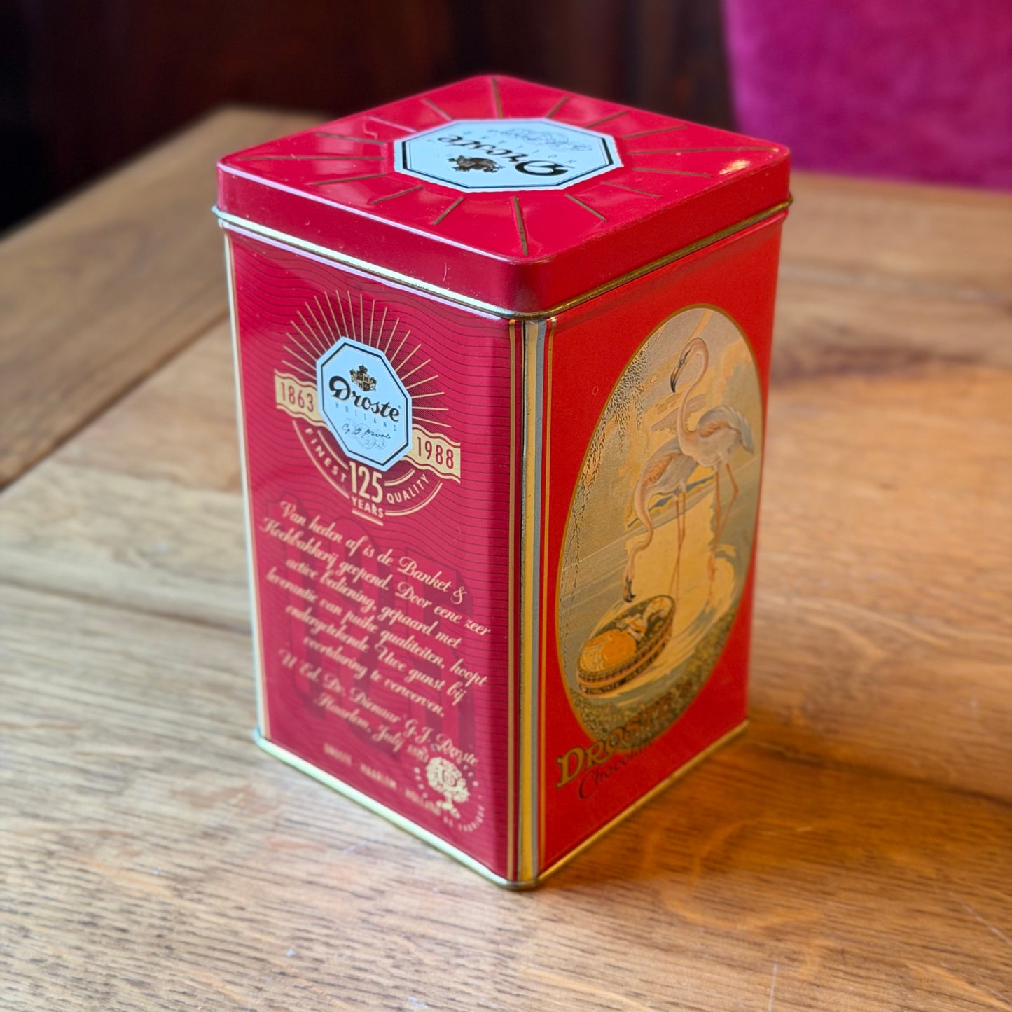 Droste's Cacao 125 Year Anniversary Tin with Flamingo Illustration (1988)