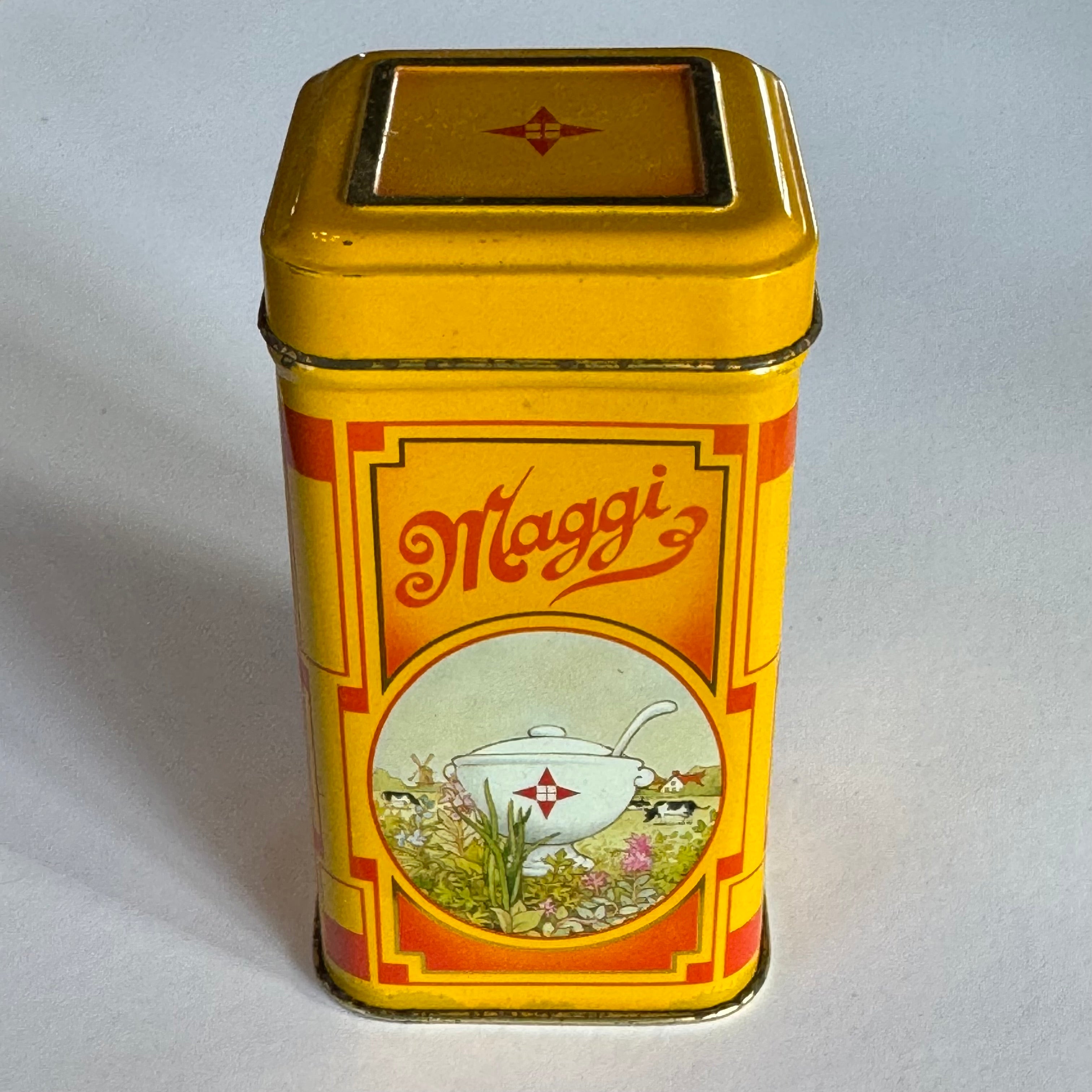 Vintage Maggi tin – yellow with Art Deco design
