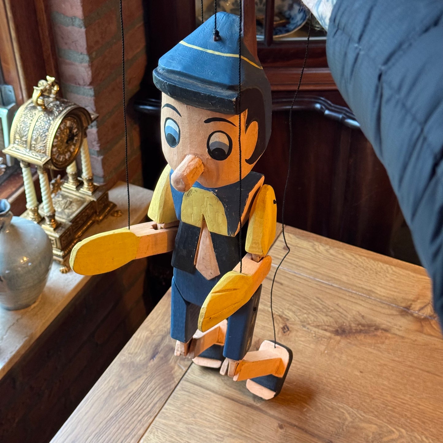Grote houten Pinokkio marionet – handbeschilderd – ca. 60 cm
