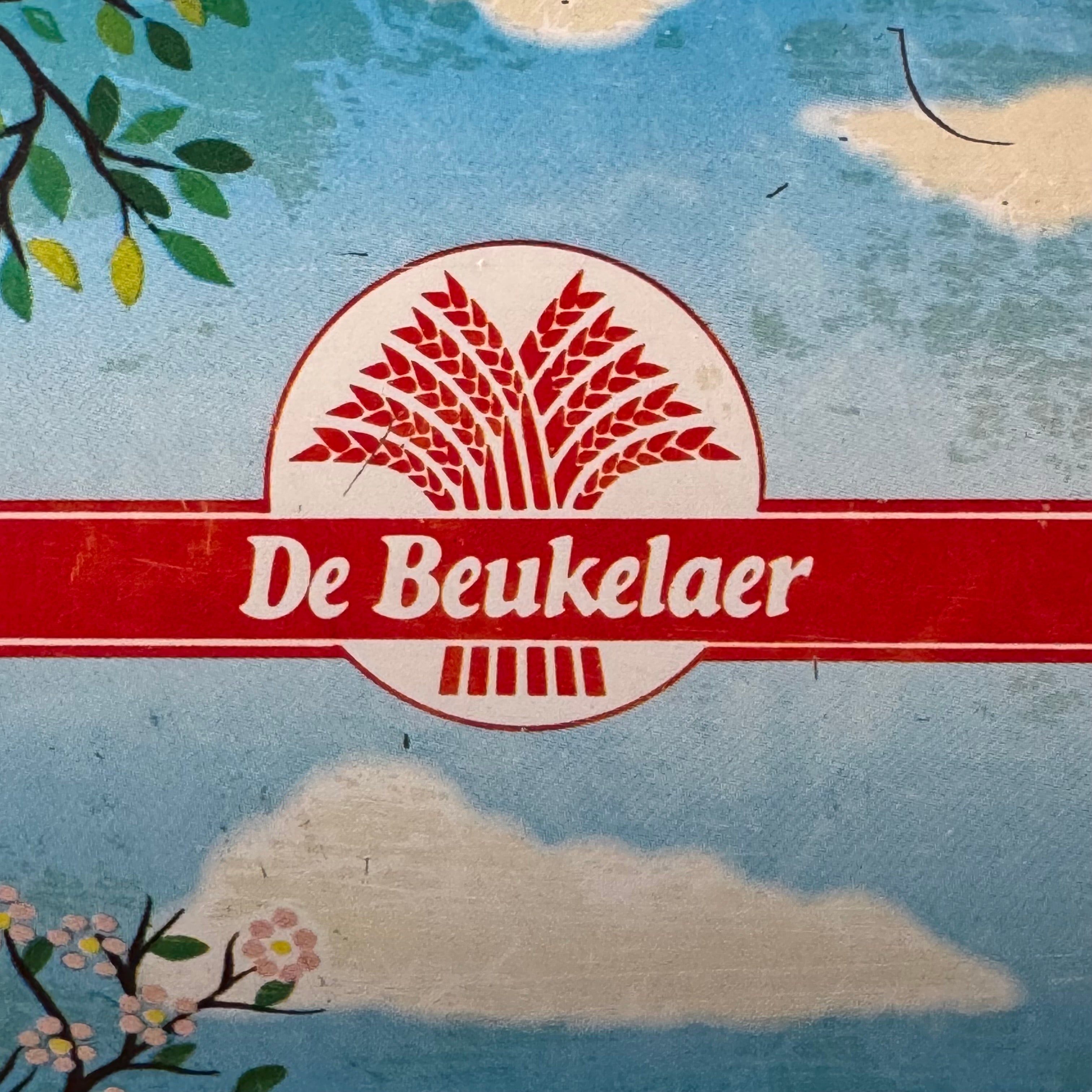 Vintage De Beukelaer tin drum with seasonal illustrations