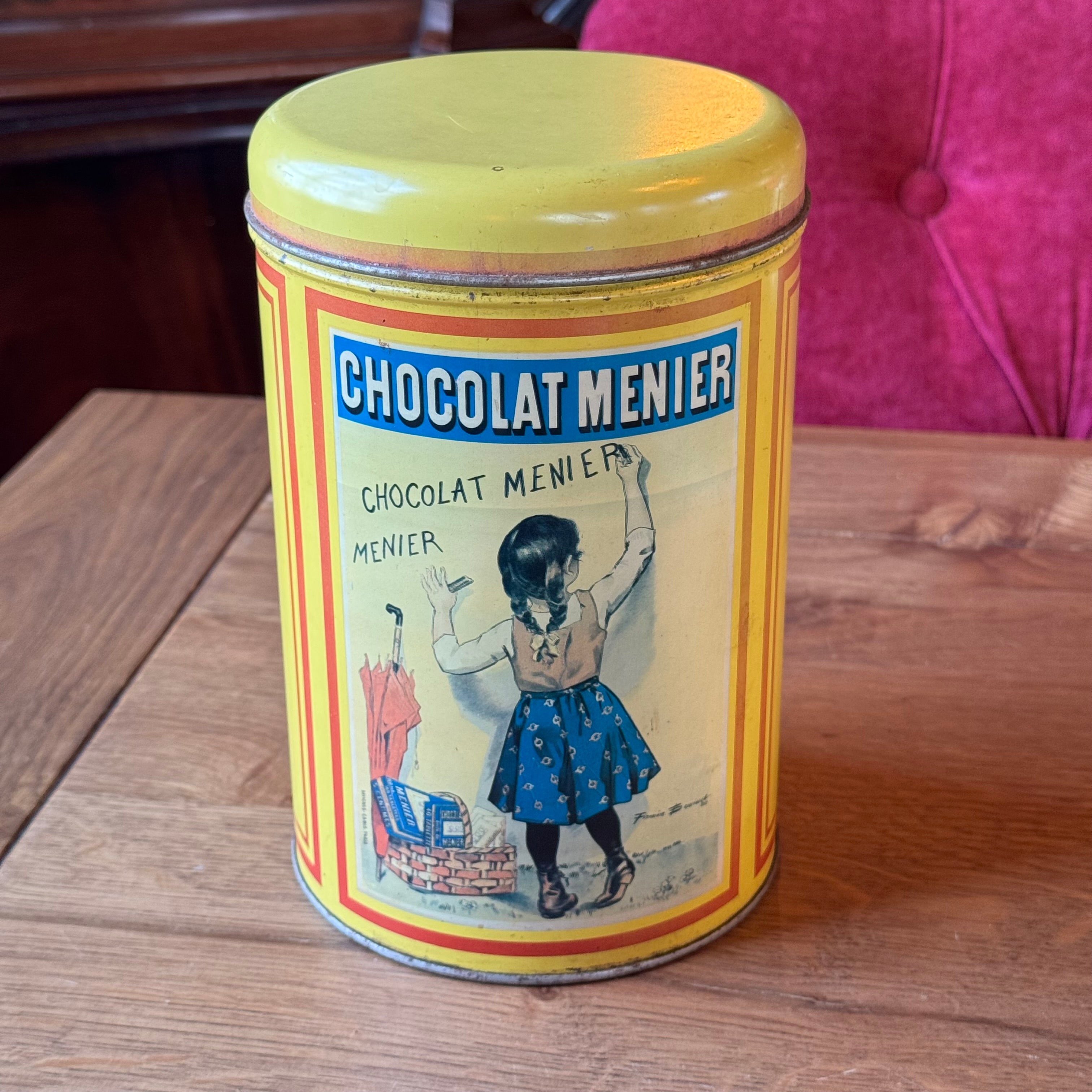 Chocolat Menier Yellow Tin with Illustration