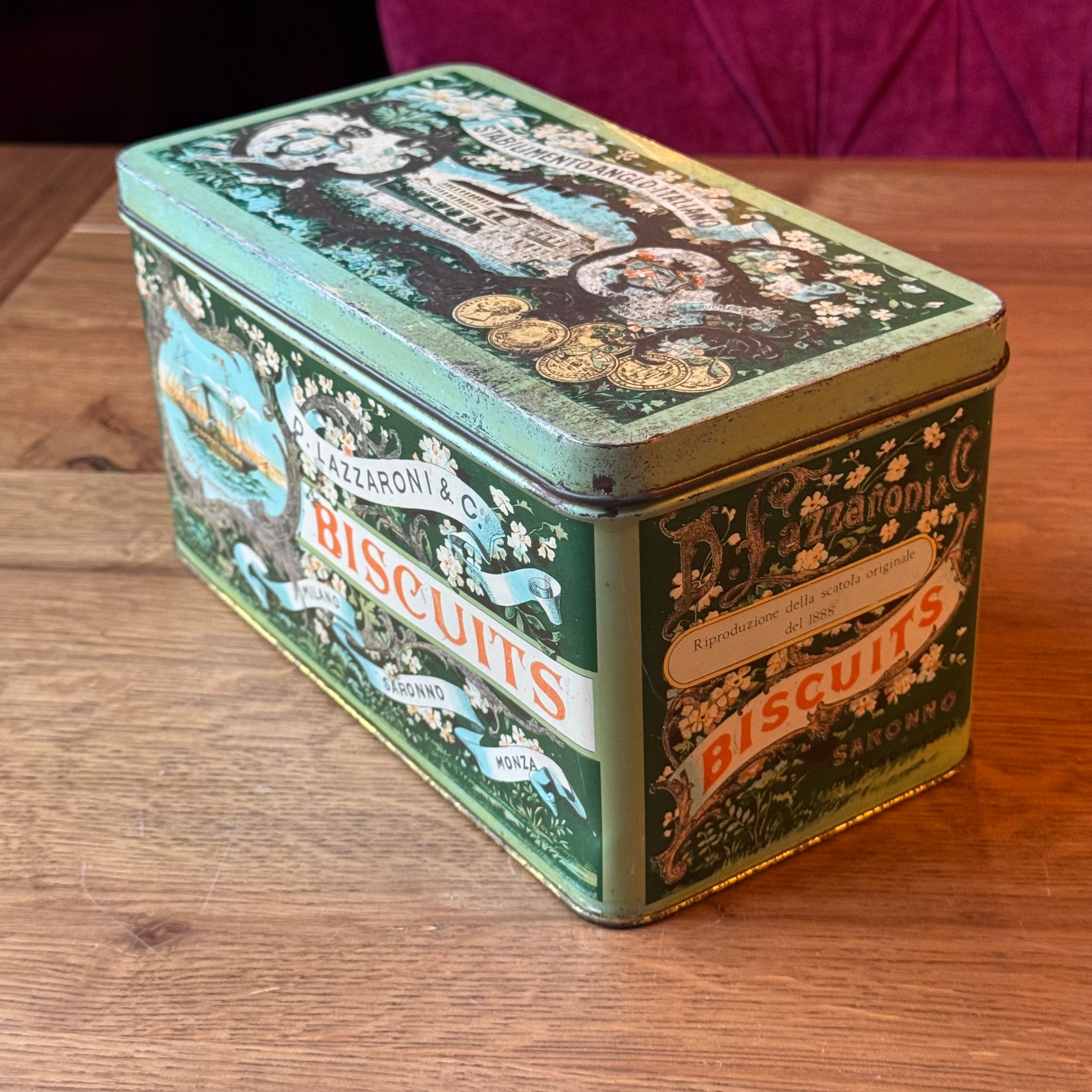 Vintage Tin D. Lazzaroni &amp; C. Biscuits - Saronno - Reproduction 1888