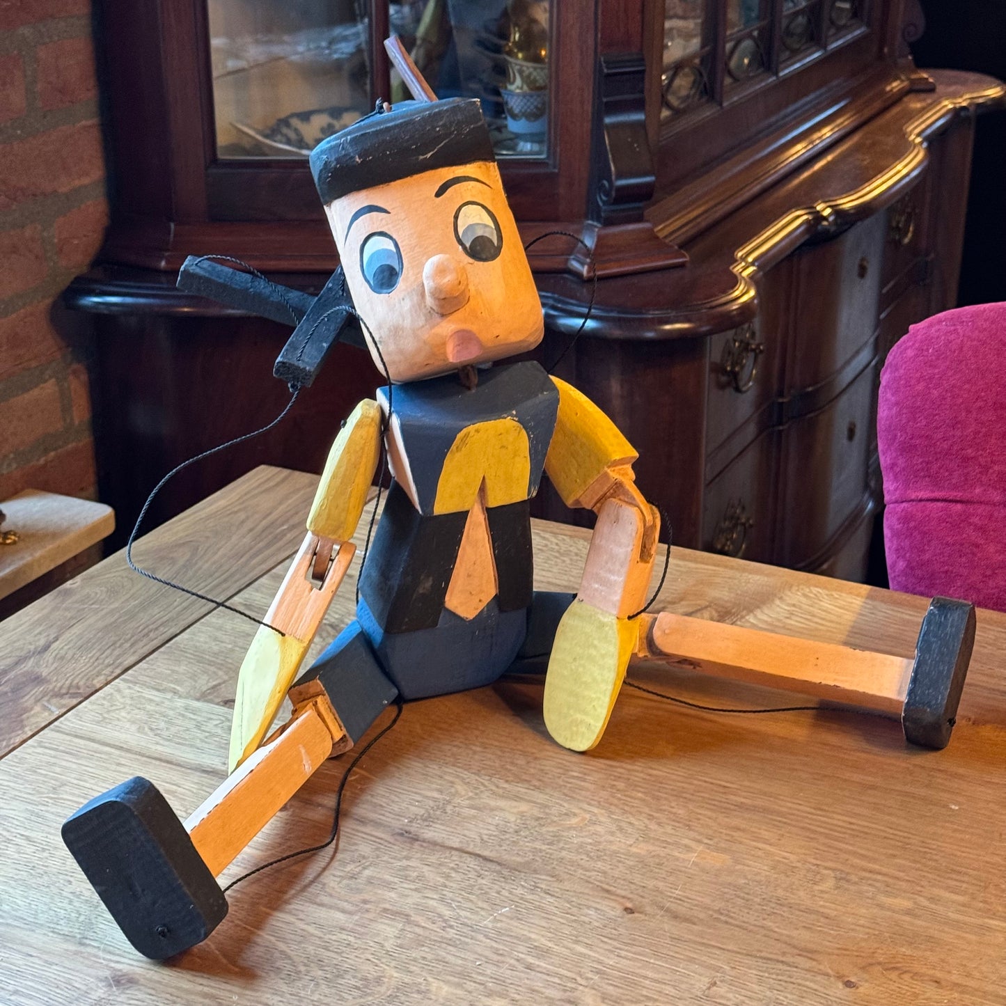Grote houten Pinokkio marionet – handbeschilderd – ca. 60 cm