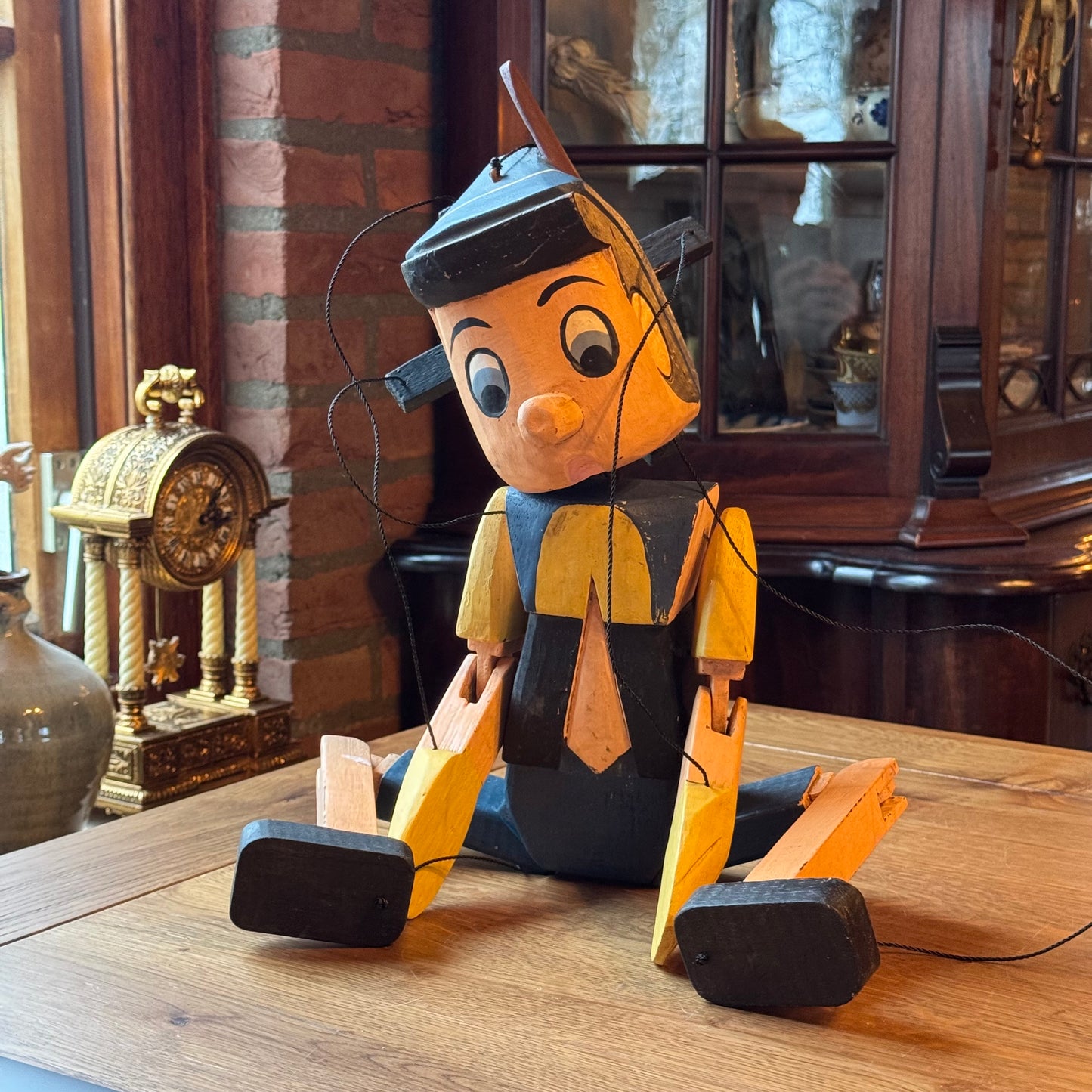 Grote houten Pinokkio marionet – handbeschilderd – ca. 60 cm
