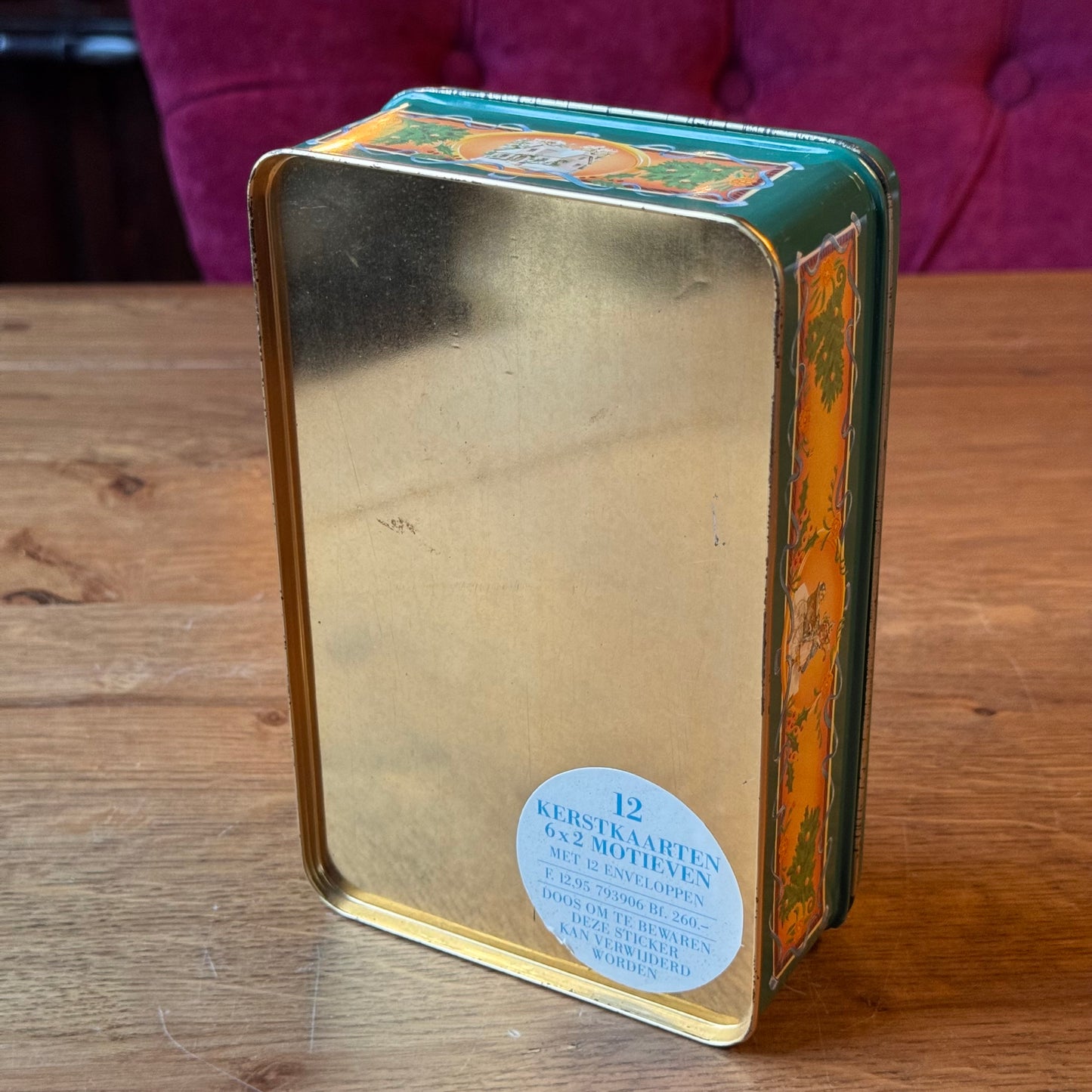 Vintage kerstblik met Sint Nicolaas illustratie – groen met goudkleurig interieur