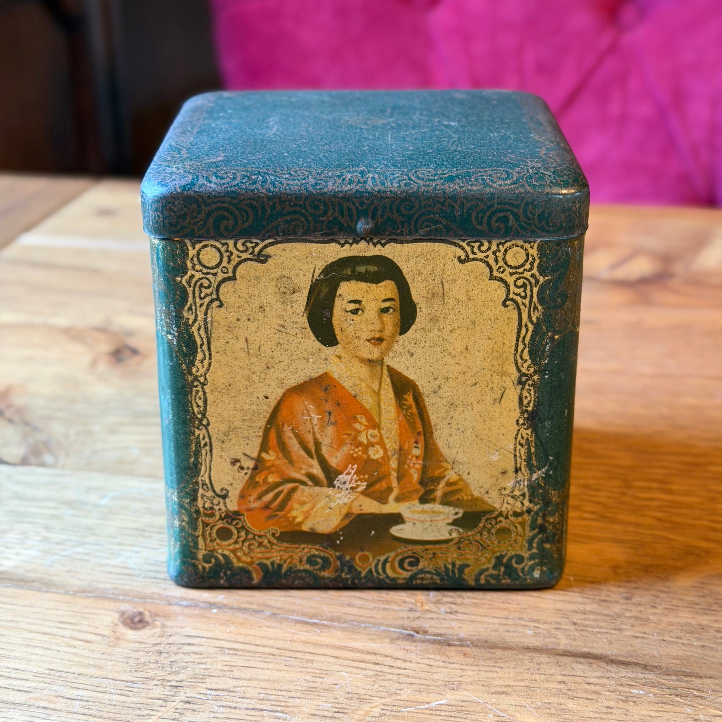 Antieke Van Melle’s Toffees Blikken Trommel – Art Deco Bloemmotief – Vintage Decoratie