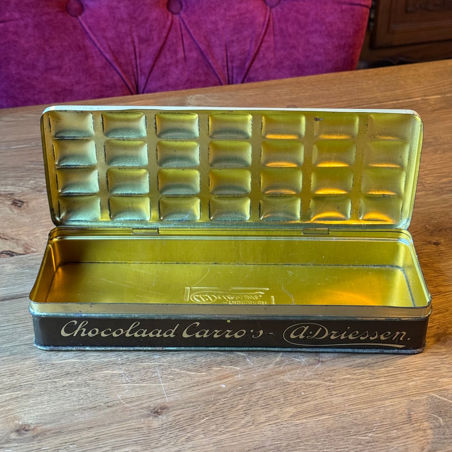 Vintage Chocoladeblik Carro – A. Driessen Rotterdam – Half Kilo – ca. Jaren 1930–1950