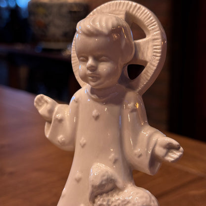 Vintage SL Venlo Herz-Jesu-Statue mit Weihwasserbecken – Keramik – Niederlande