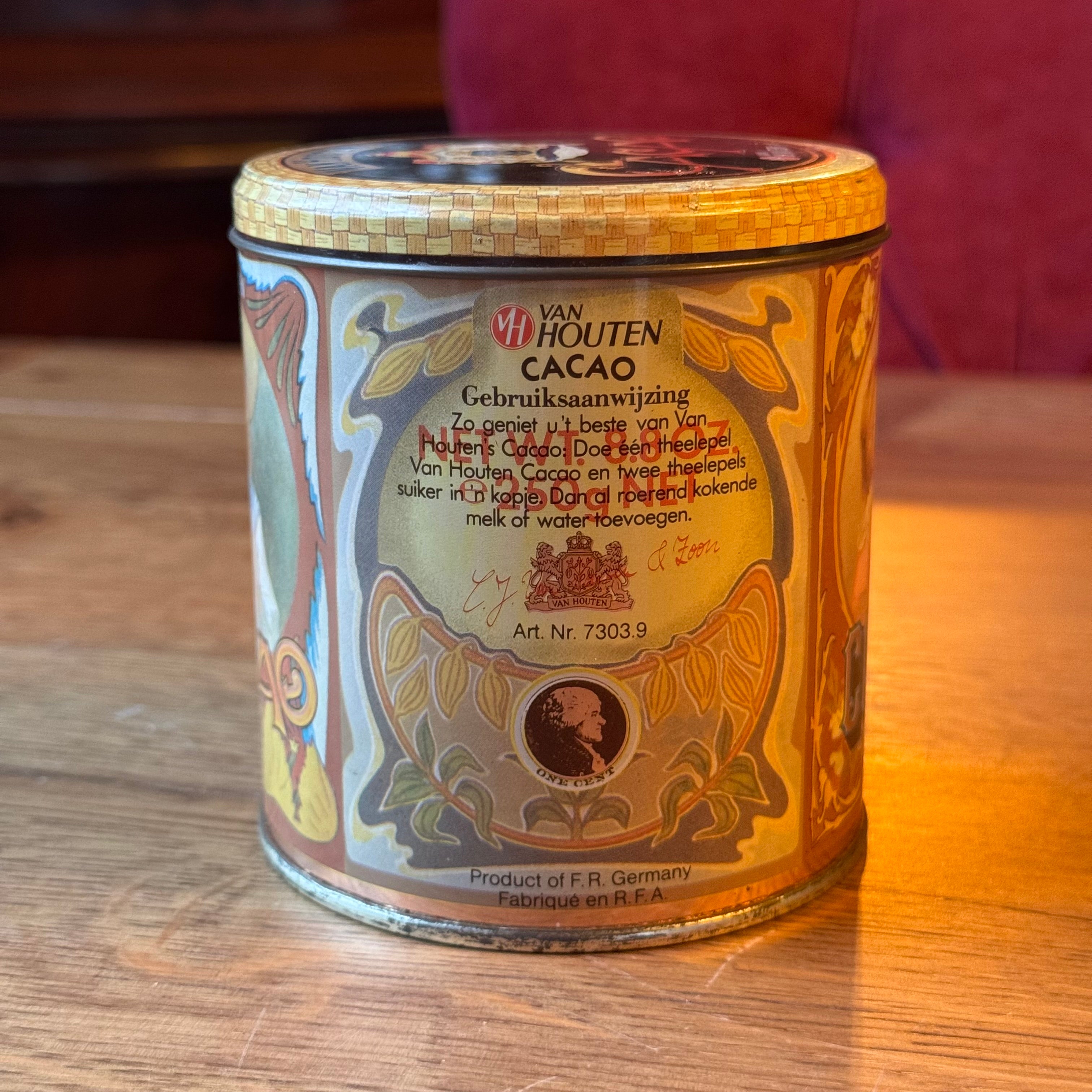 Vintage Wooden Cocoa Tin - Unopened with Contents - Art Nouveau Style