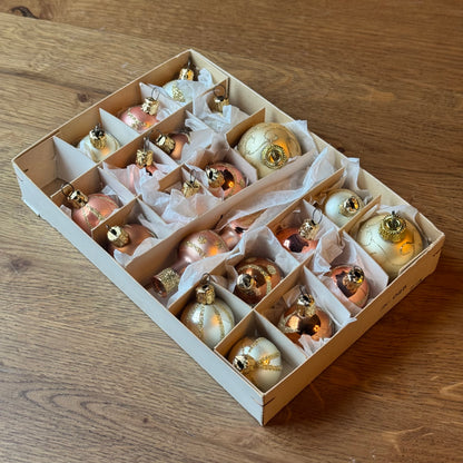 Vintage Kerstballen Set Roze Goud | Piek & Ornamenten | Jaren 50 Glas