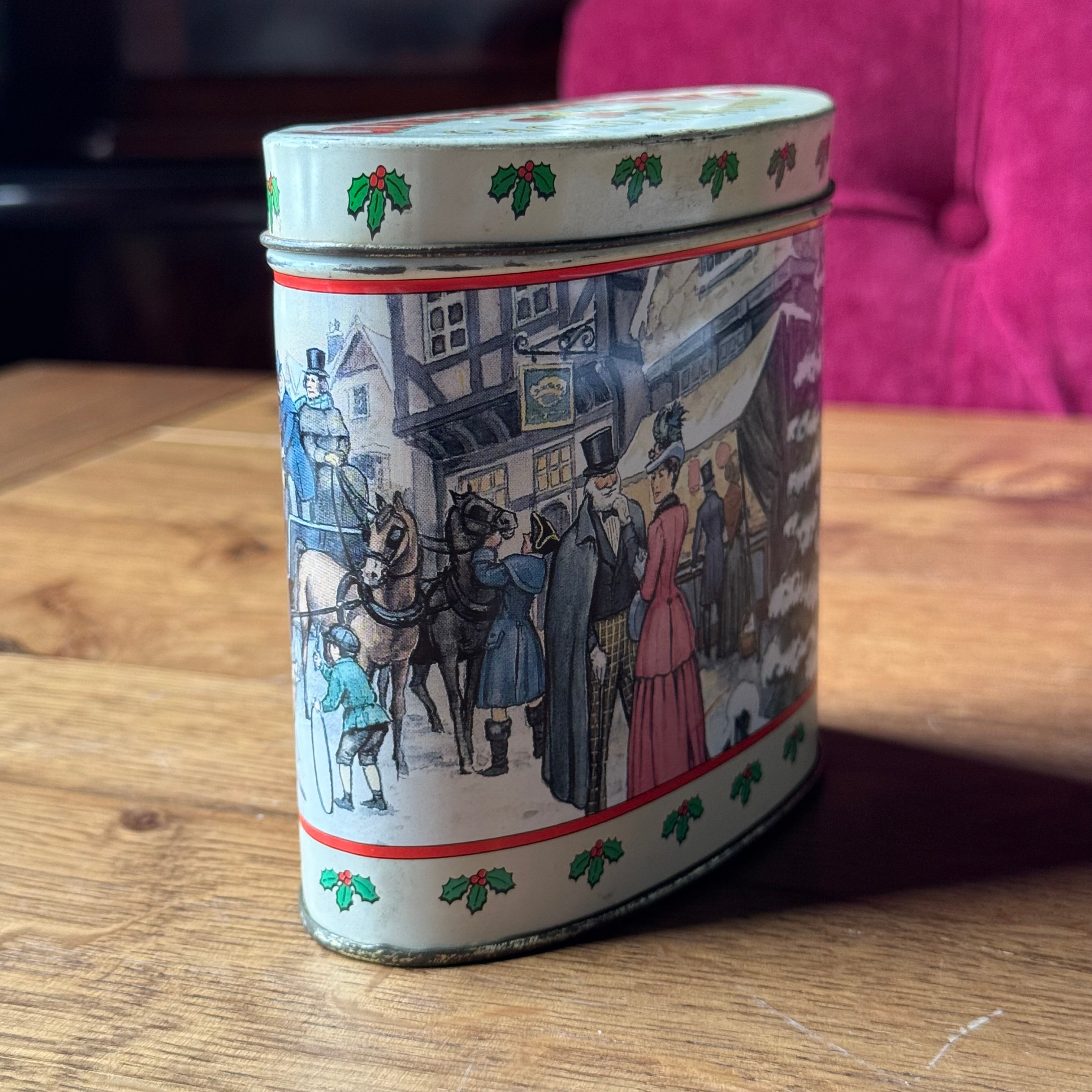 Vintage Charles Dickens Kakao-Mandeln Weihnachtsdose – Viktorianische Illustrationen