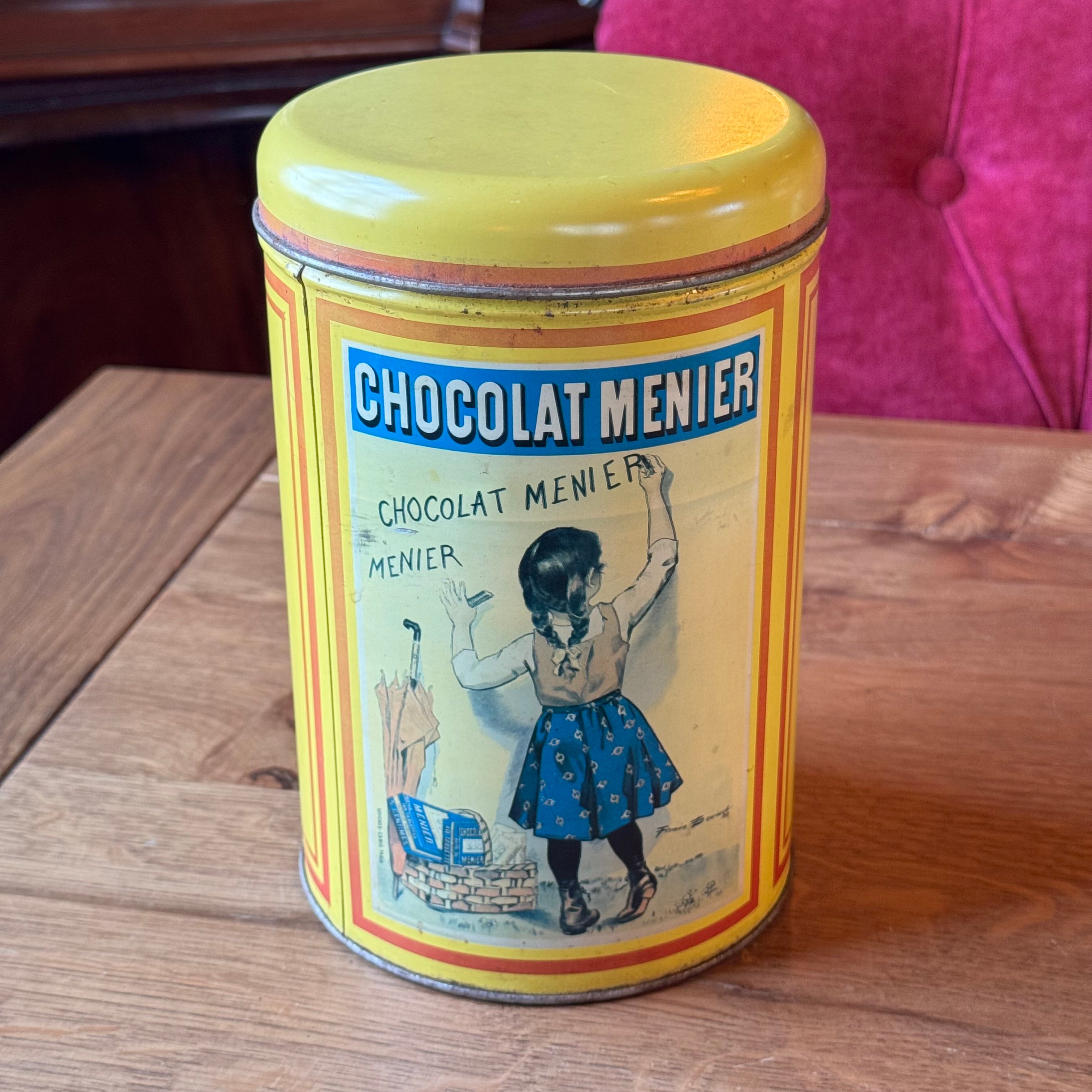 Chocolat Menier Yellow Tin with Illustration