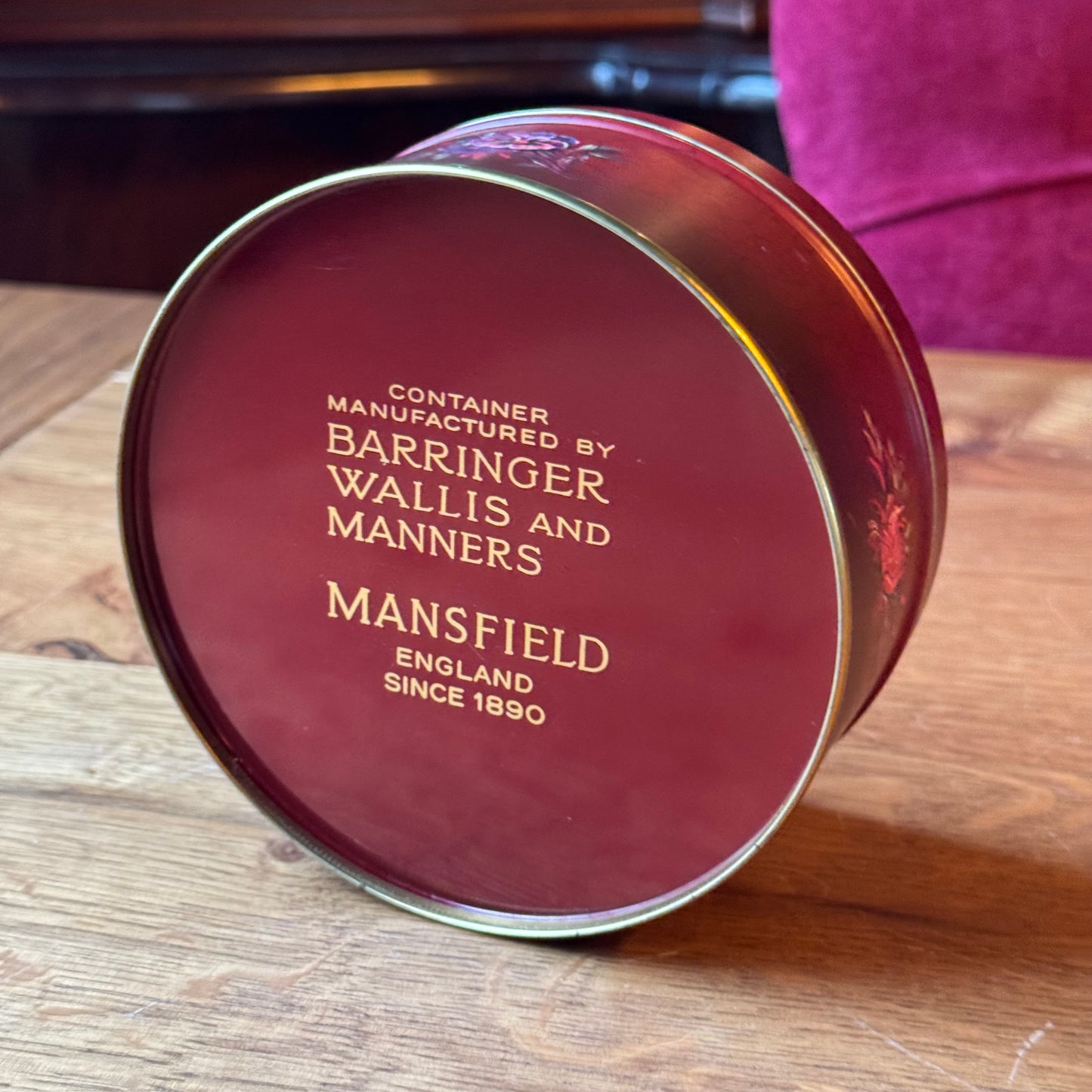 Vintage Barringer, Wallis & Manners Blik - Rood Craquelé met Bloemen (Jaren '50/'60)