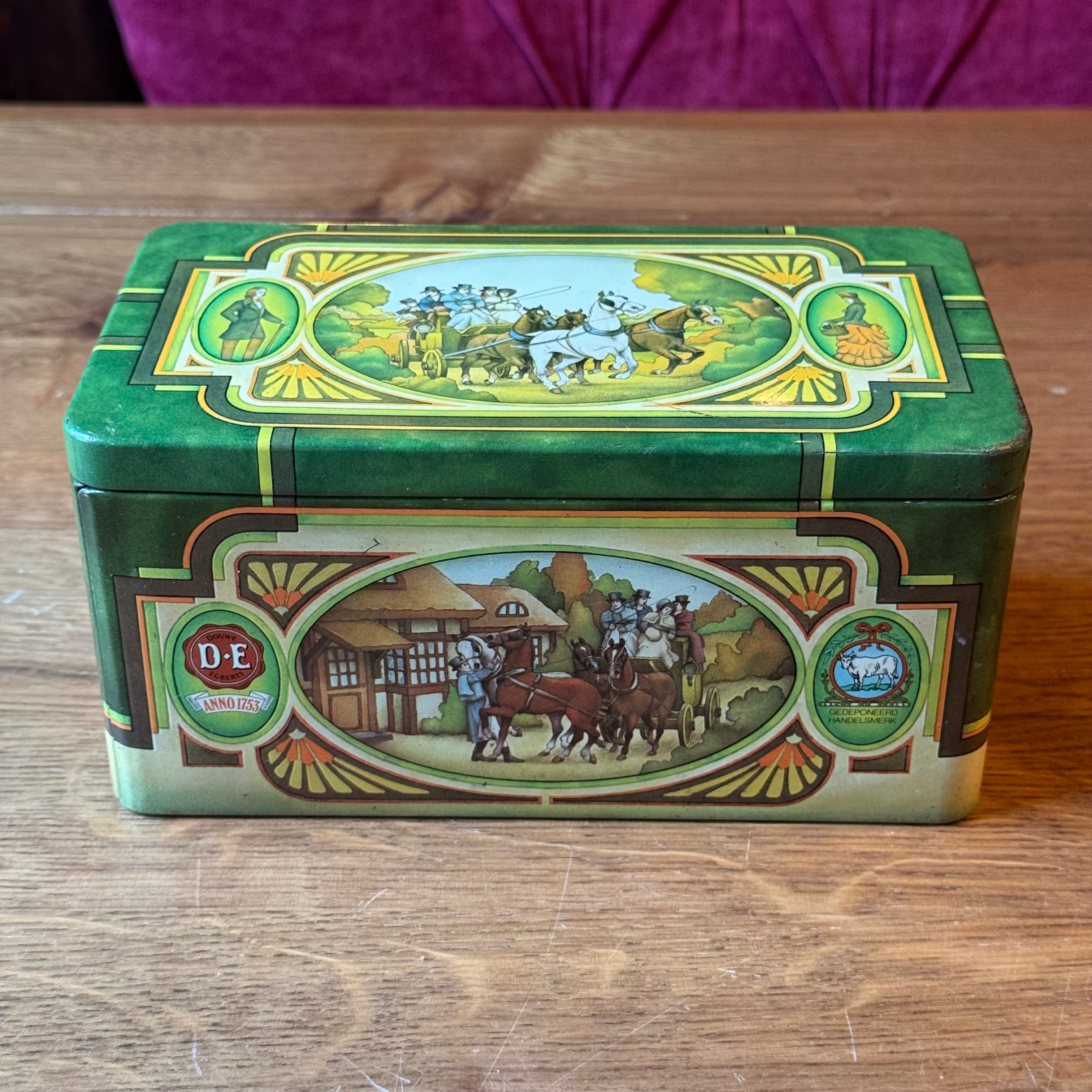 Vintage Douwe Egberts Pickwick Teedose – grünes Art-Deco-Design