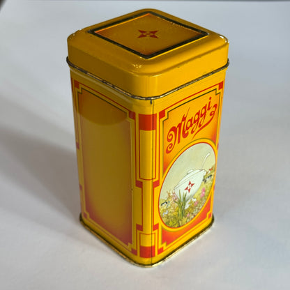 Vintage Maggi blik – geel met Art Deco ontwerp
