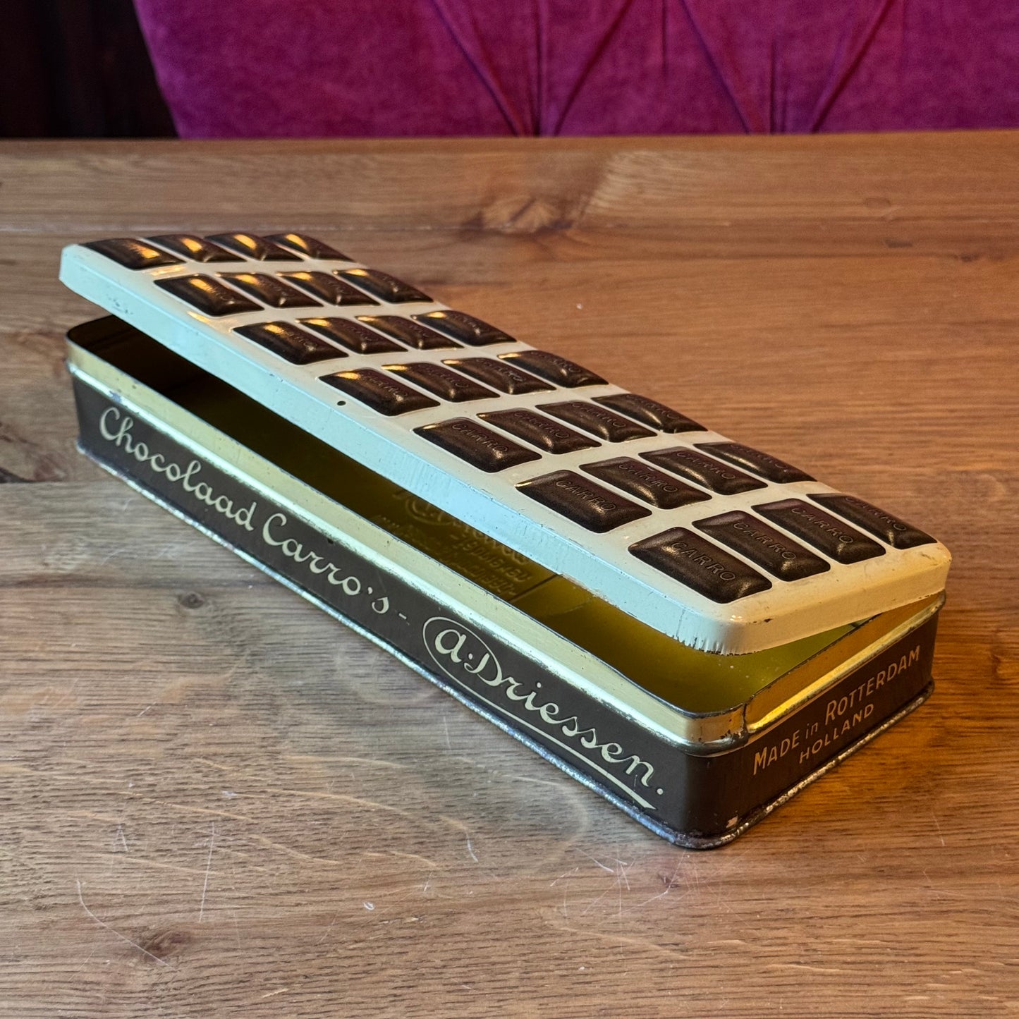 Vintage Chocoladeblik Carro – A. Driessen Rotterdam – Half Kilo – ca. Jaren 1930–1950