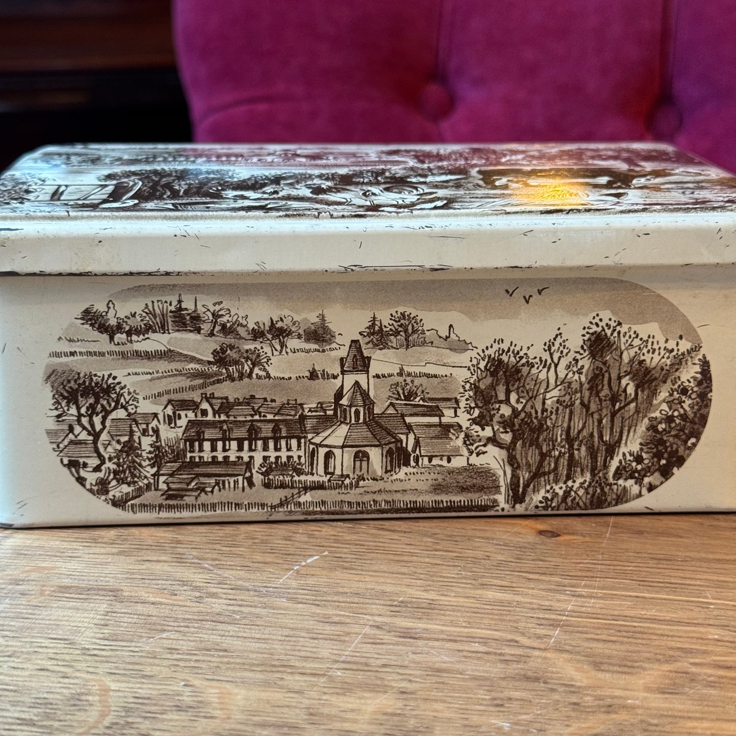 Vintage Blik Biscuiterie de l'Abbaye - Normandisch Landschap (1987)