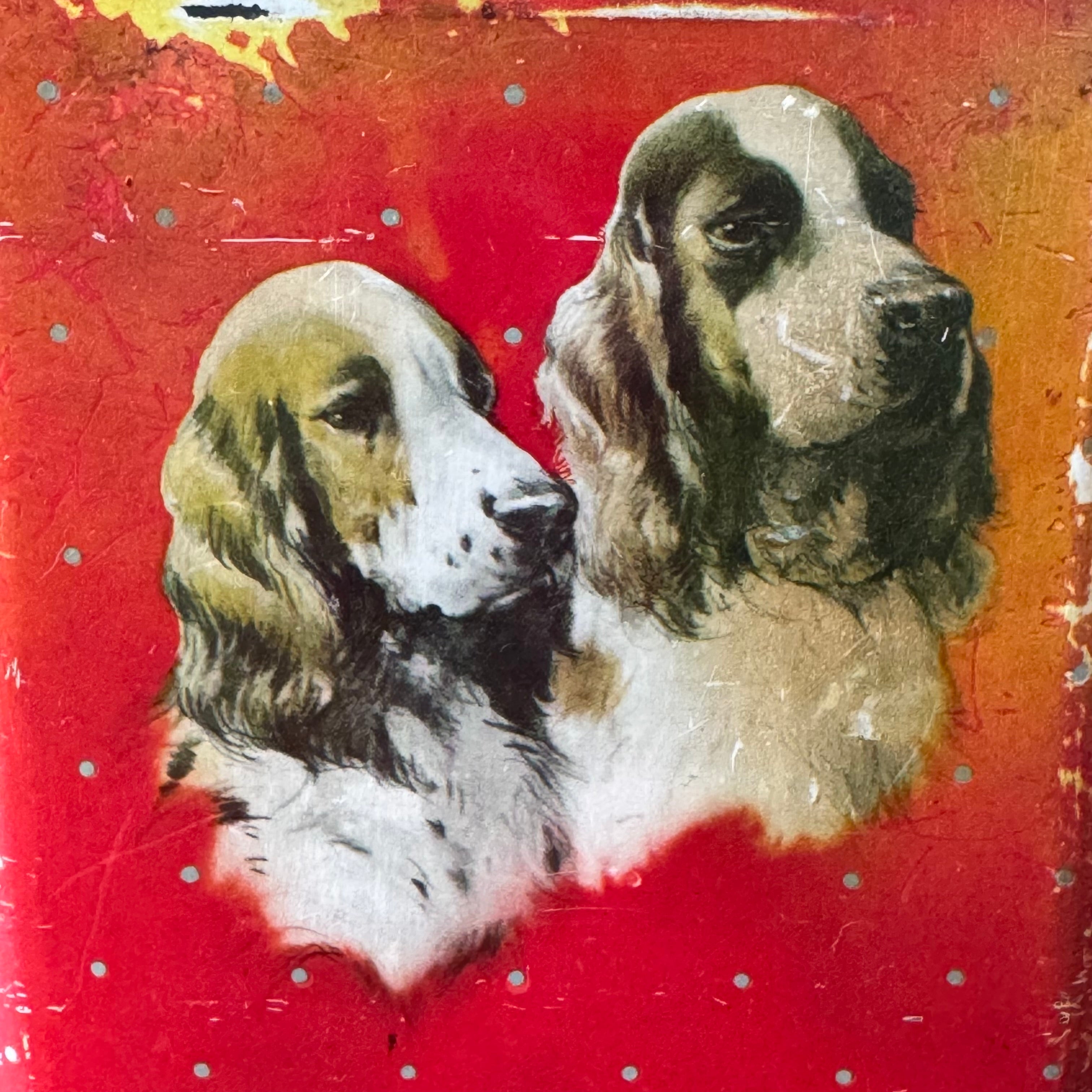 Vintage Hundedose – Dose mit Spaniel- und Terrier-Illustrationen (1950er–60er Jahre)