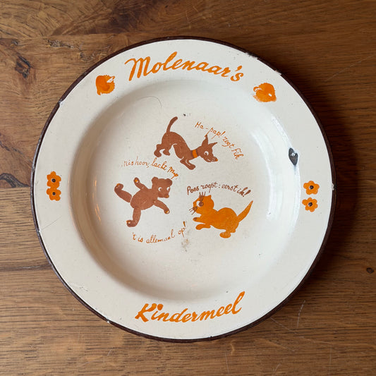 Vintage emaille kinderbord “Molenaar’s Kindermeel” – Nederlands reclamestuk