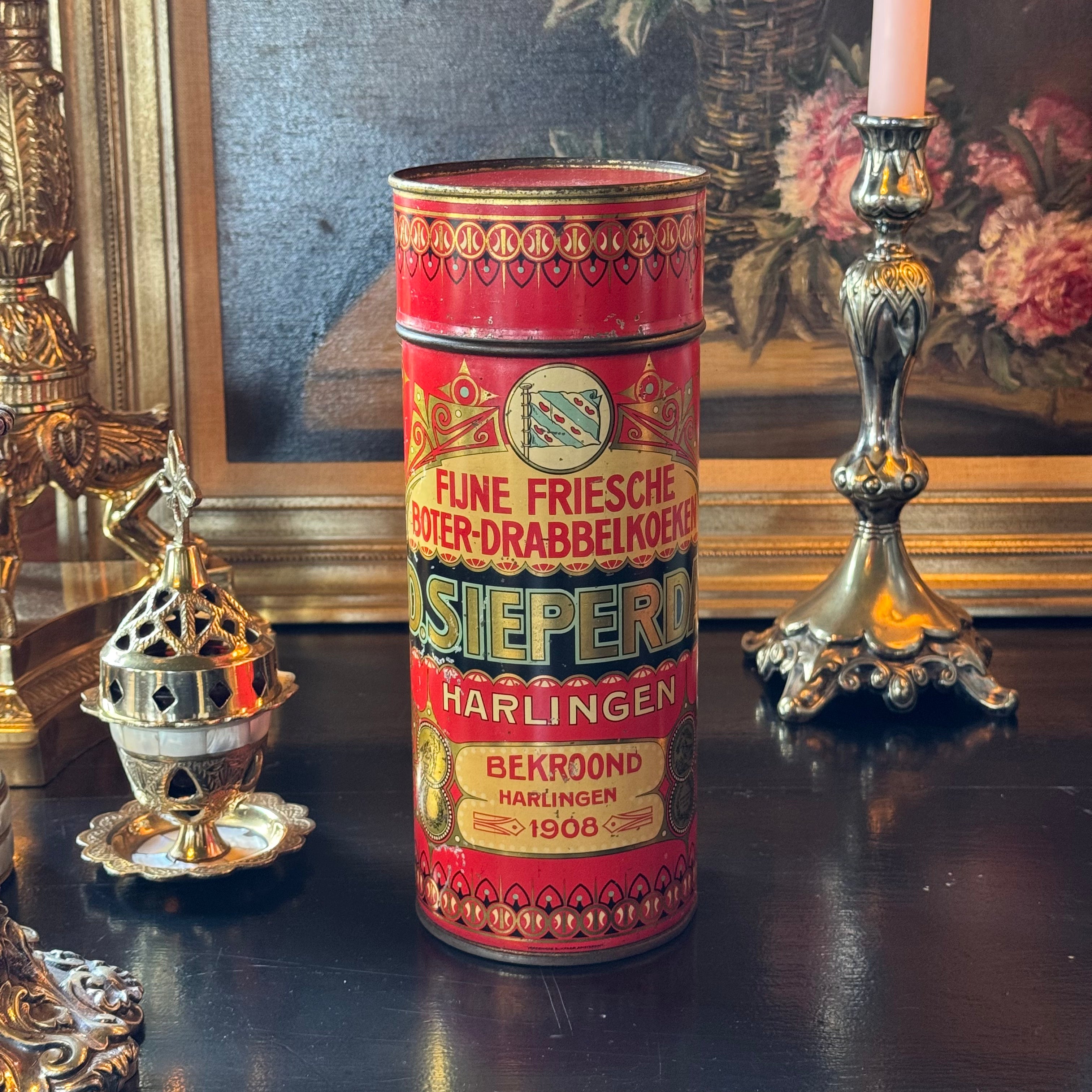 Antiek Fries koekblik D. Sieperda Harlingen – Fijne Friesche Boter-Drabbelkoeken