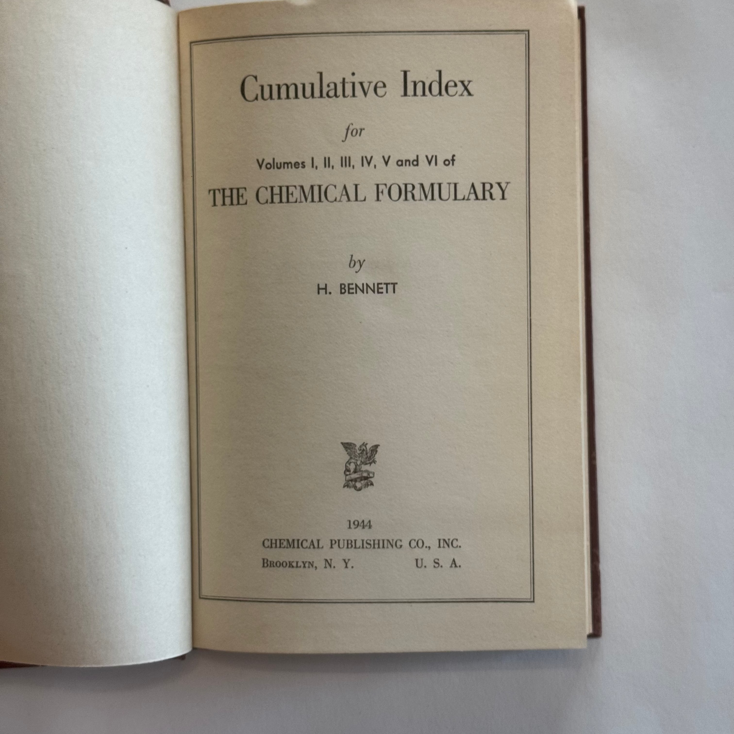 Cumulative Index for Volumes I, II, III, IV, V and VI of The Chemical Formulary by H. Bennett (1944)