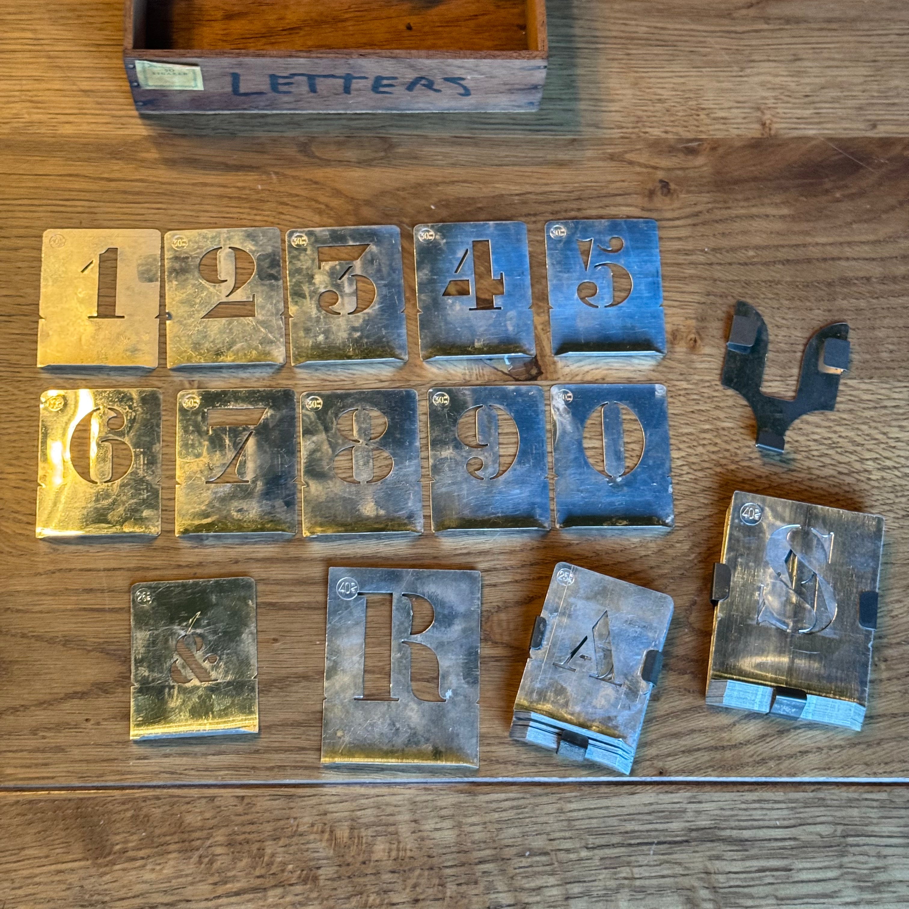 Box with letter and number stencils