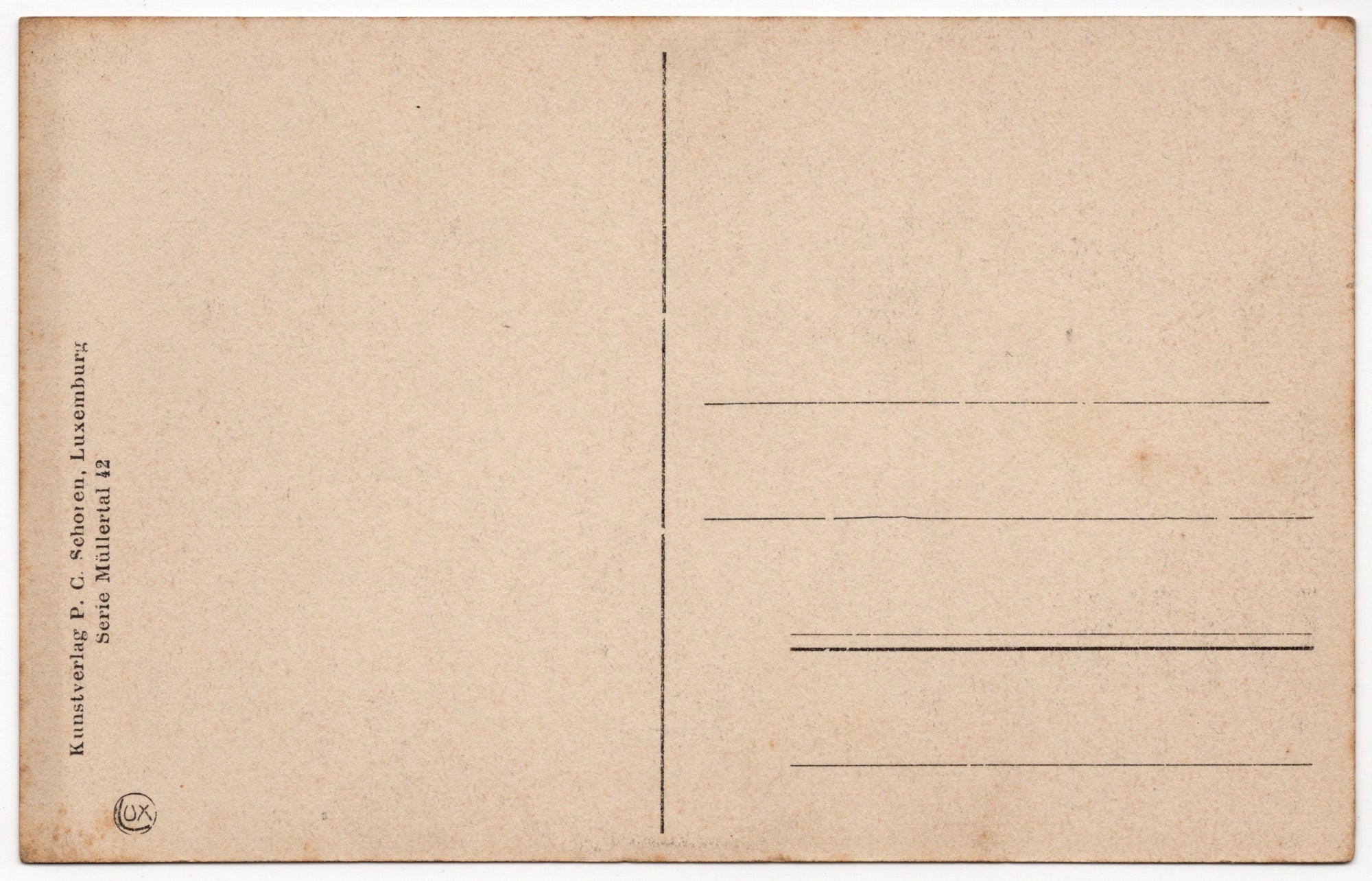 Achterzijde Zwart-wit ansichtkaart Sieveschlüff Petite Suisse luxembourgeoise, rotslabyrint met 1906-inkervingen, uitgave Schoren Luxemburg circa 1910 