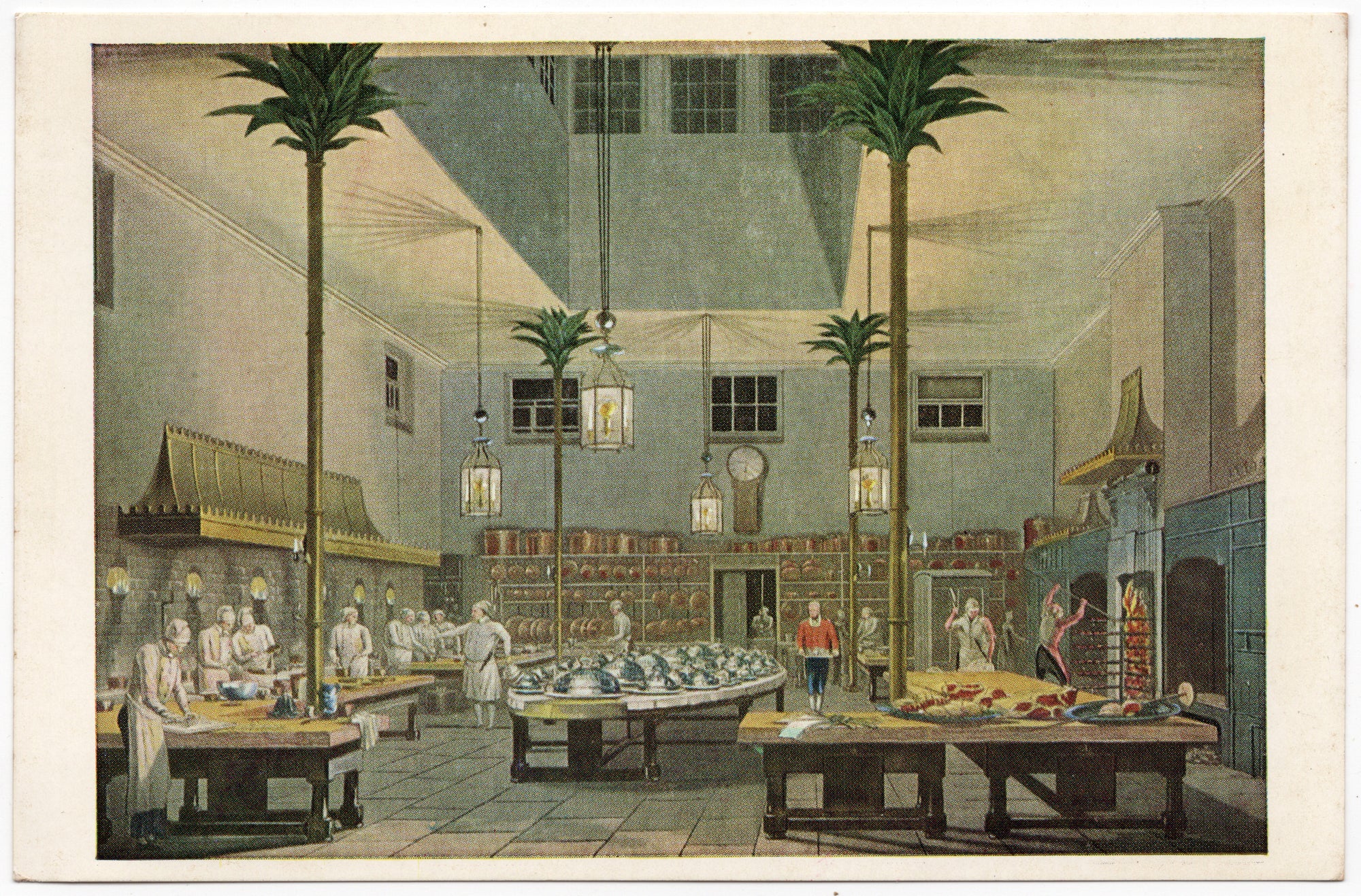 Ansichtkaart met kleurreproductie aquatint Royal Pavilion Brighton Great Kitchen, naar John Nash 1826, uitgever Bredon's Brighton