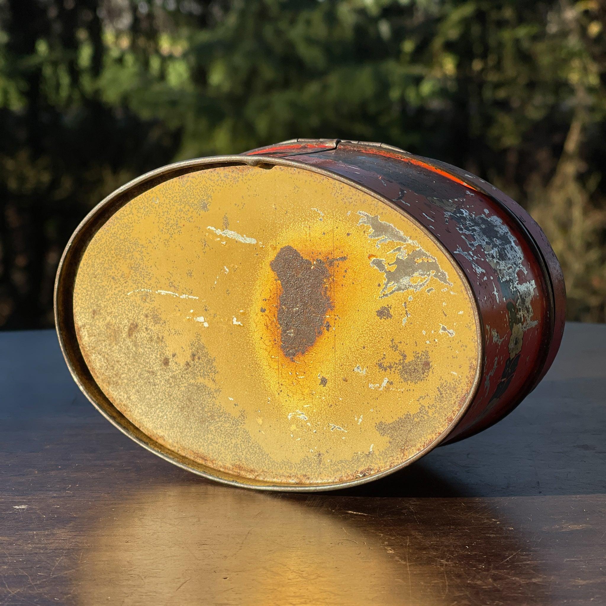 Antiek ovaal metalen blik met stilleven van peren en pruimen - The Collectionist