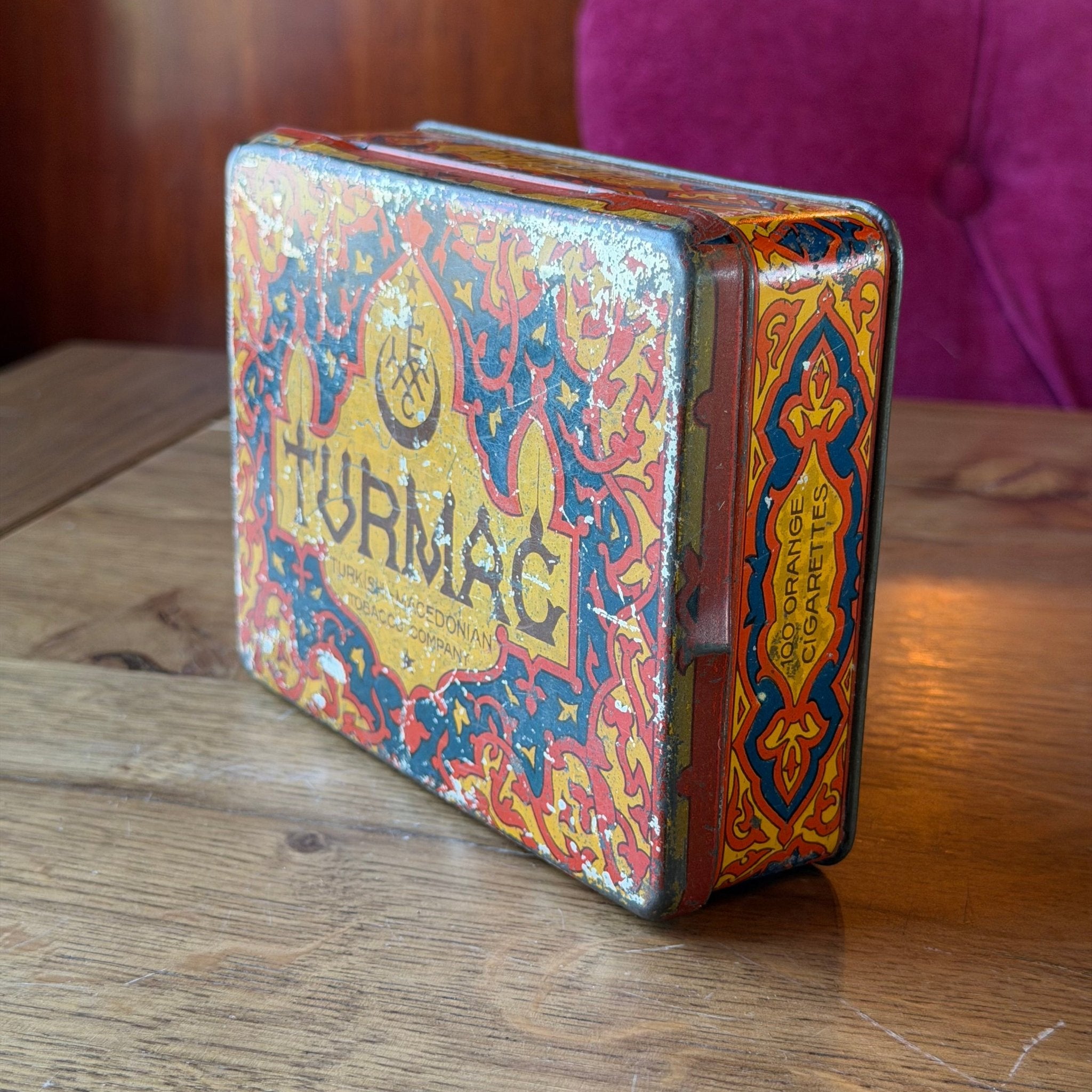 Antiek TUBMAC Sigarettenblik – Turkish Macedonian Tobacco Company – 100 Cigarettes