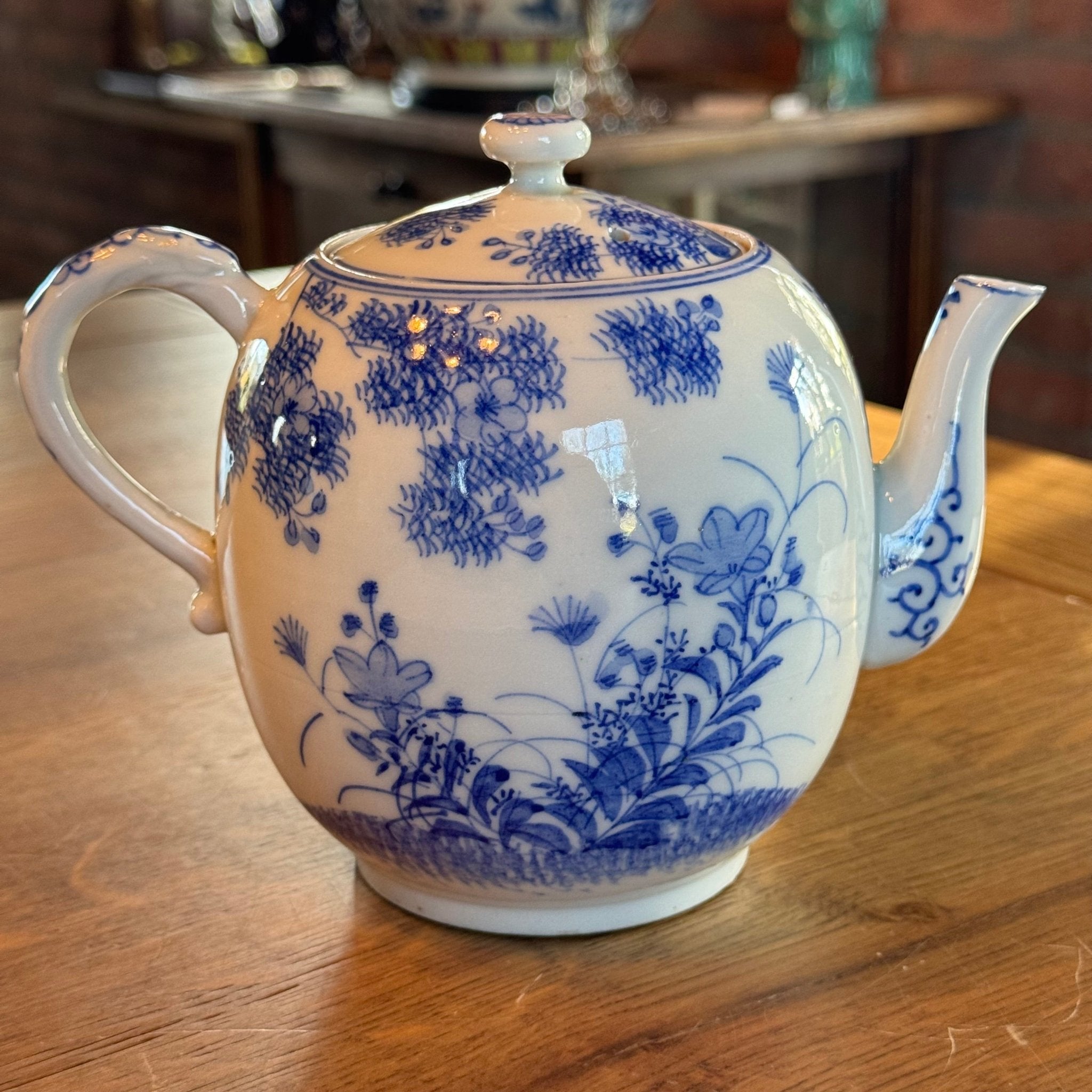 Blauw - witte Chinese theepot – vogel en bloemen – porselein met deksel - The Collectionist
