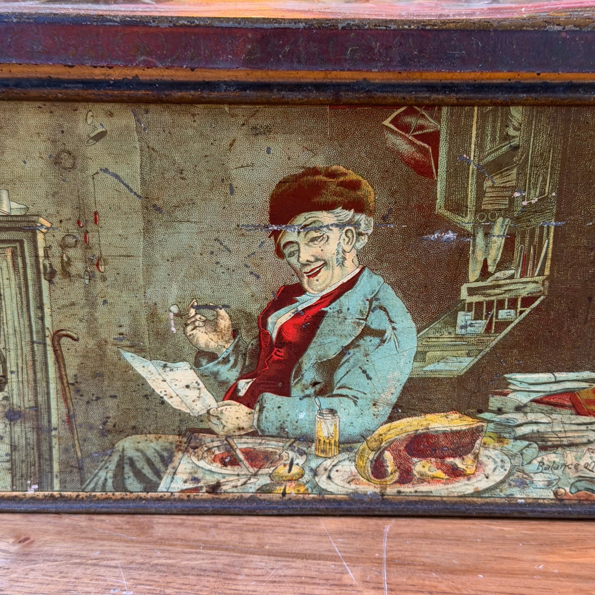 Groot antiek decoratief blik met verhalende illustraties – rechthoekig - The Collectionist