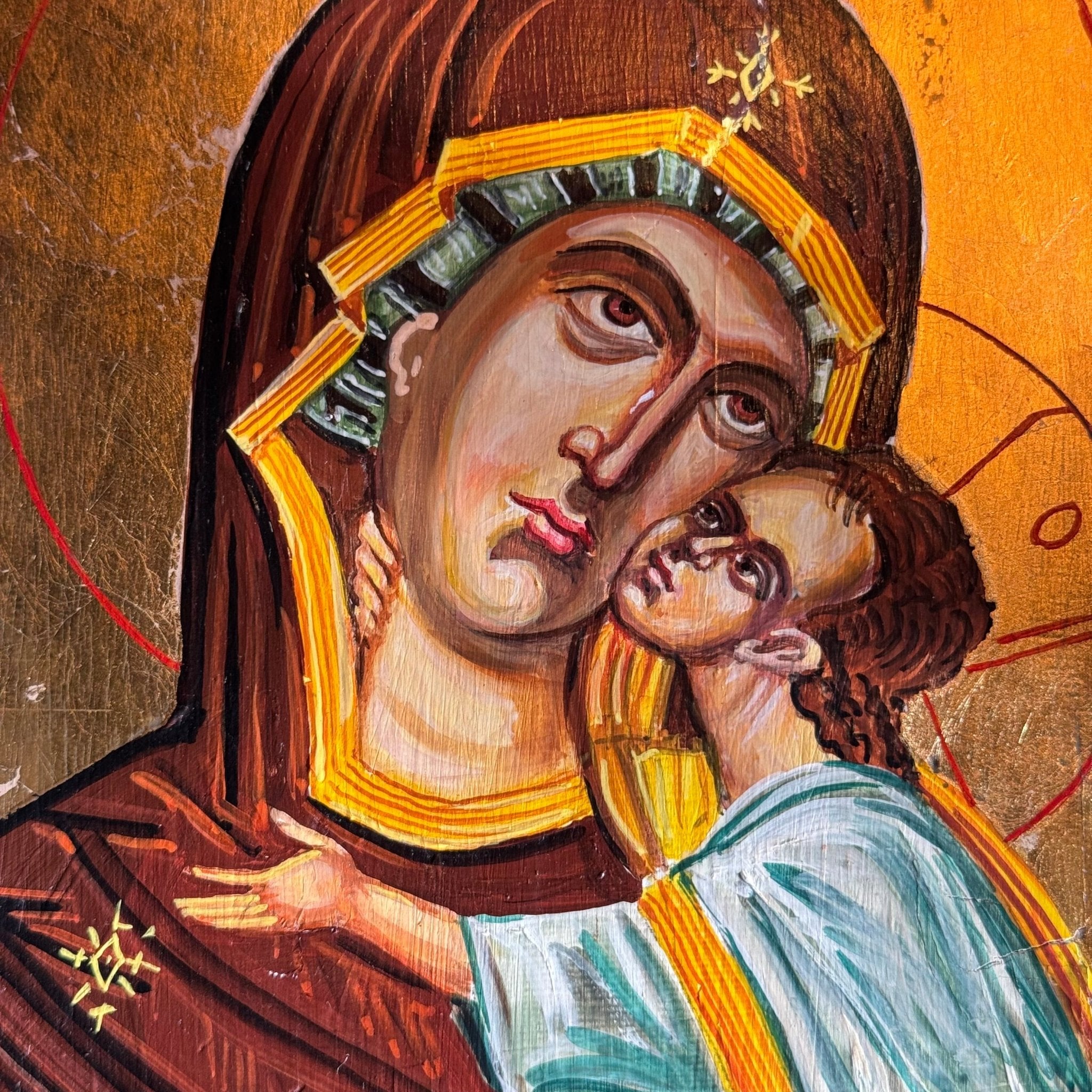 Groot Byzantijns Moeder Gods - icoon met bladgoud en engelen (handbeschilderd) - The Collectionist